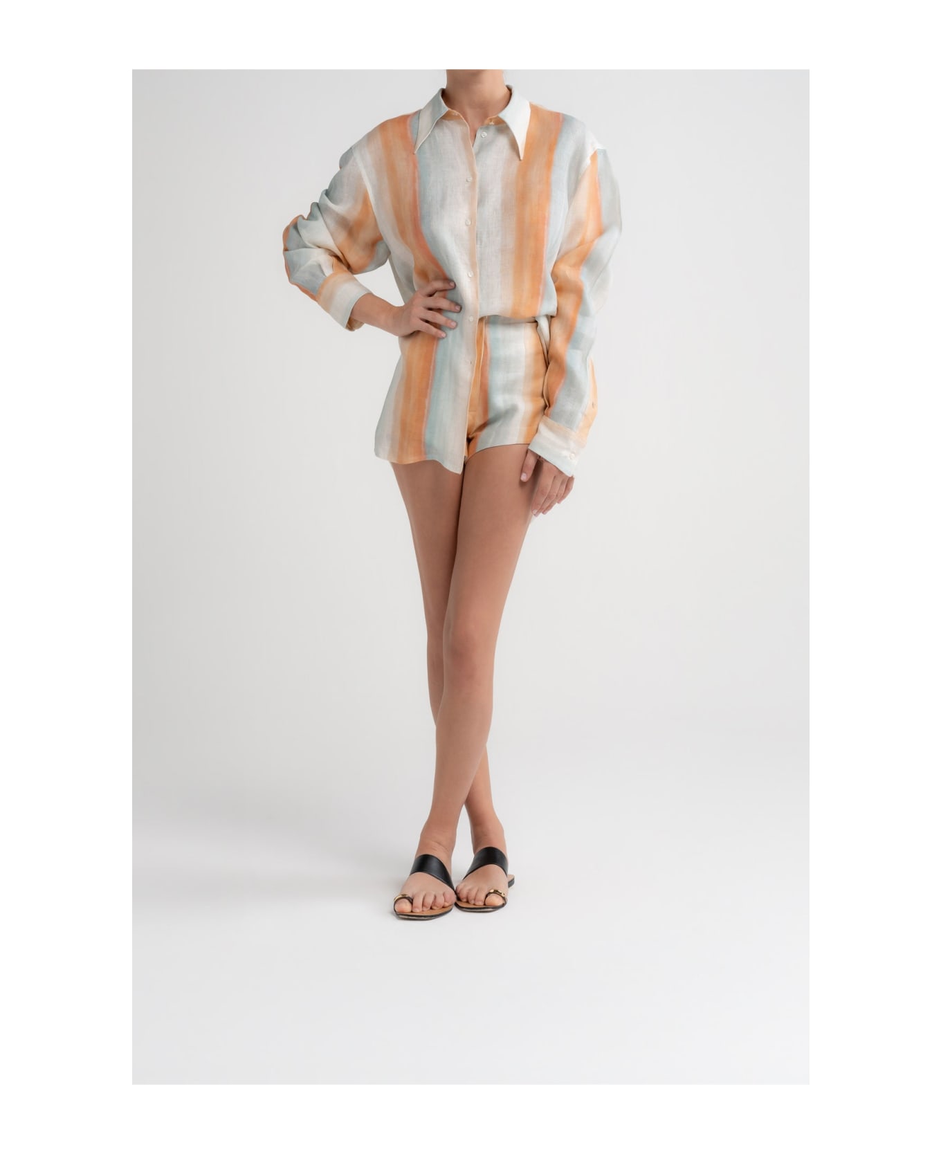 Amotea Donna In Striped Linen - Multicolor ショートパンツ
