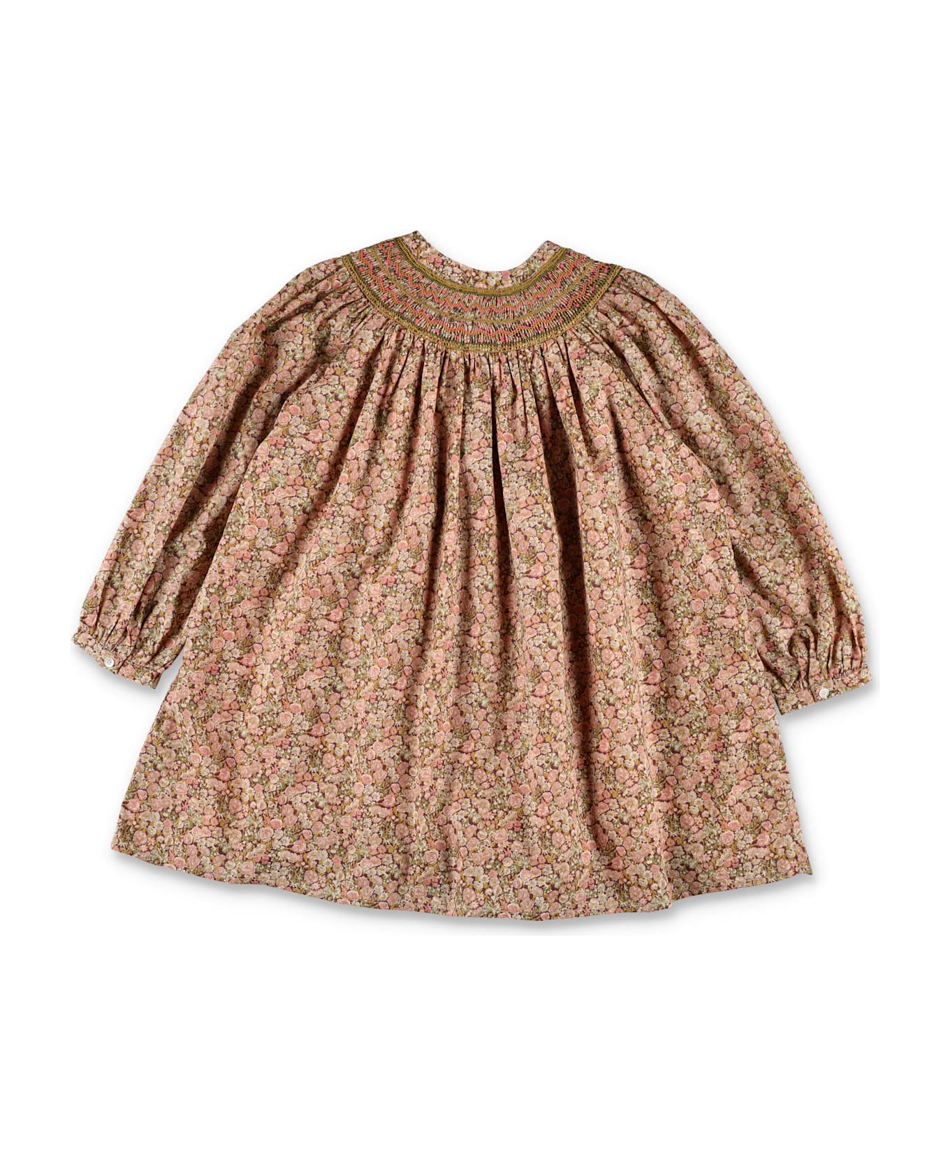 Bonpoint Jadwiga Floral Liberty Cotton Dress With Smocked Embroidery - ORANGE