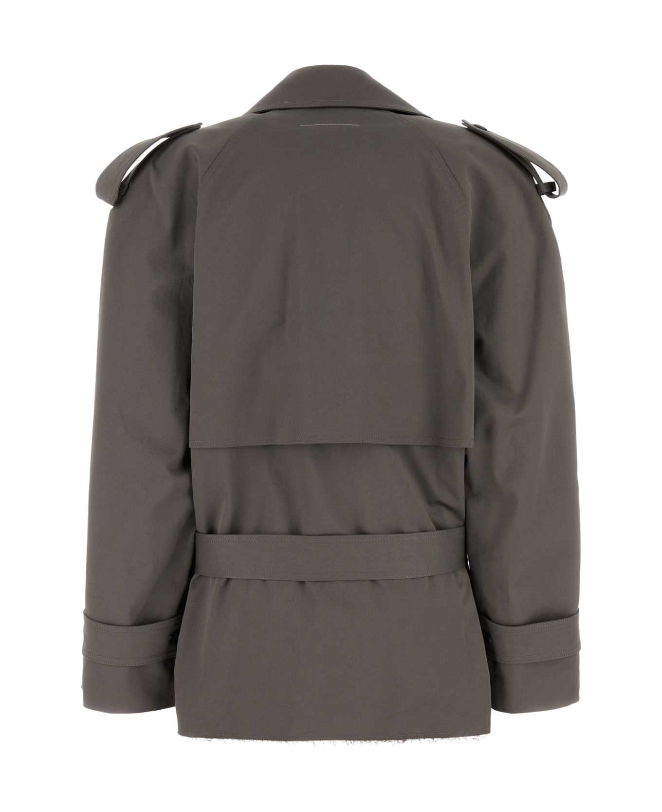 MM6 Maison Margiela Dark Grey Stretch Cotton Trench Coat - GREY