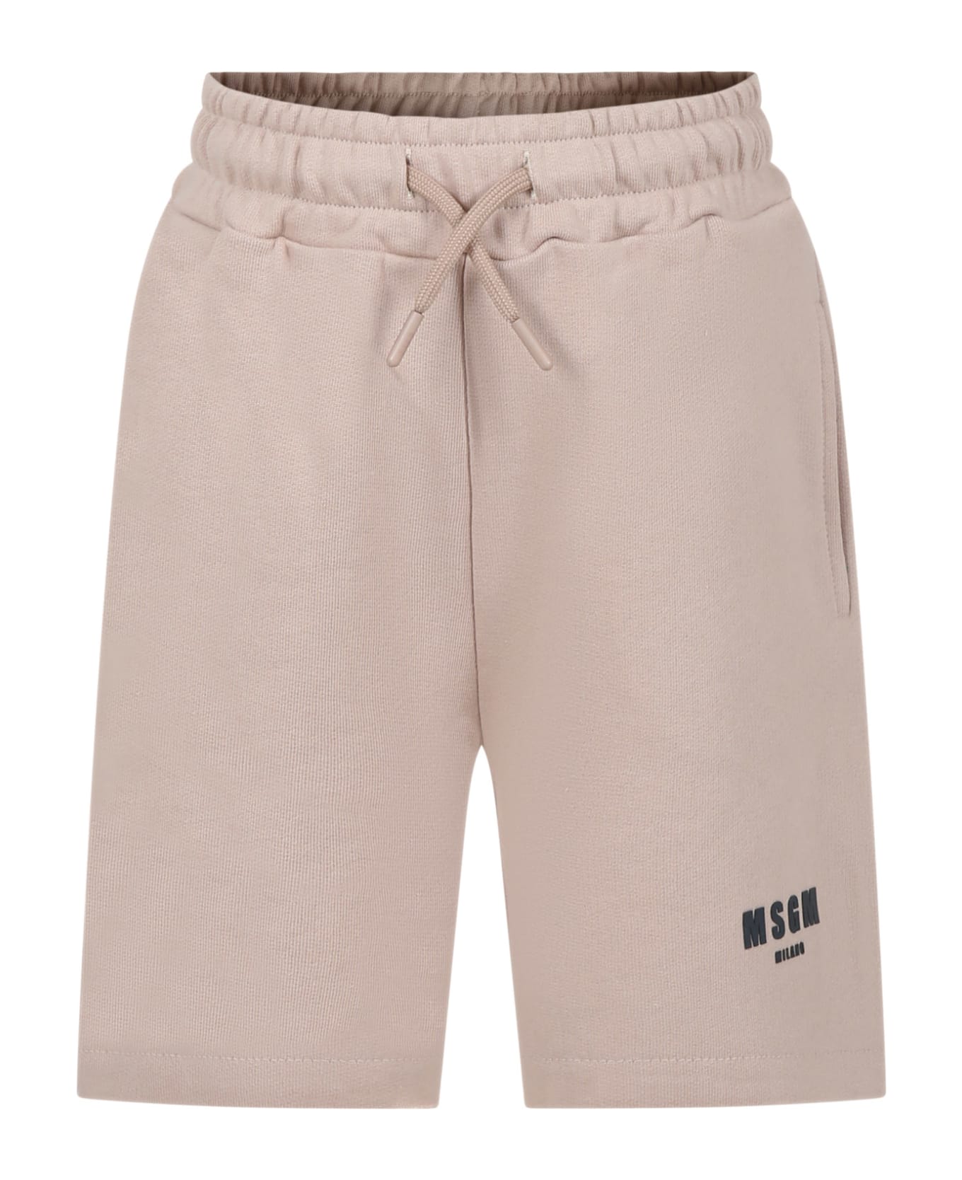 MSGM Beige Shorts For Boy With Logo - Beige