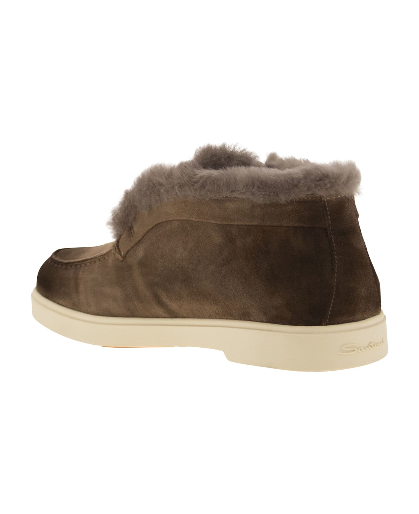Santoni Suede And Fur Desert Boot - Brown