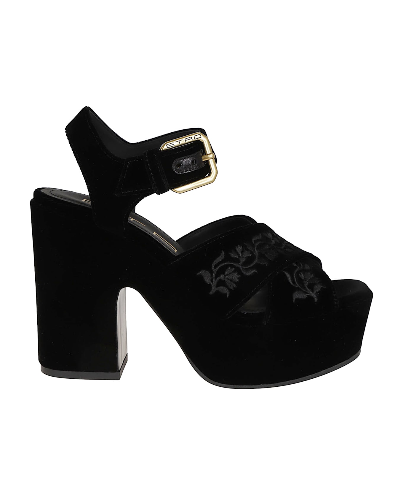 Etro Platform Sandals Velvet + Embroidery - Nero