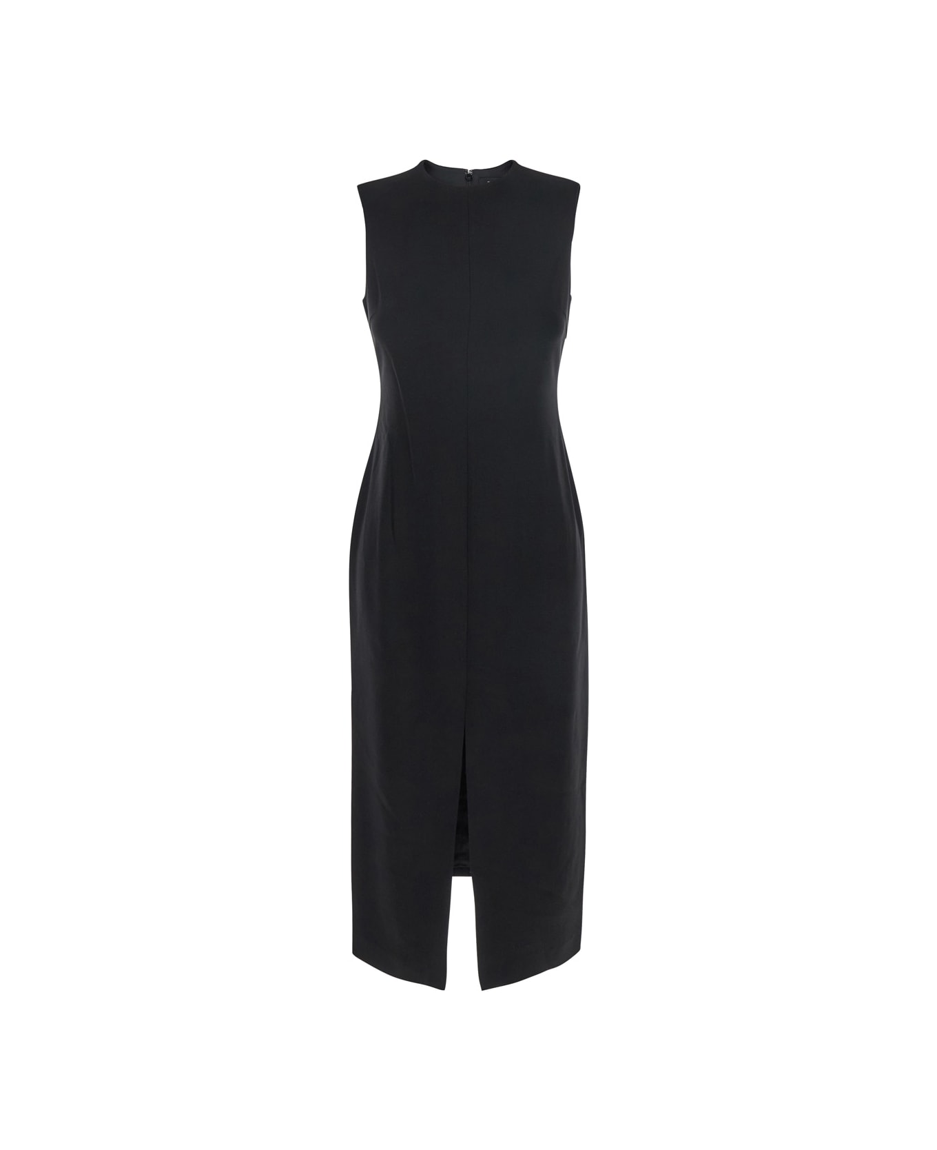 Theory Black Sleeveless Dress With Round Neck And Front Single Slit In Tech Fabric Woman - Black