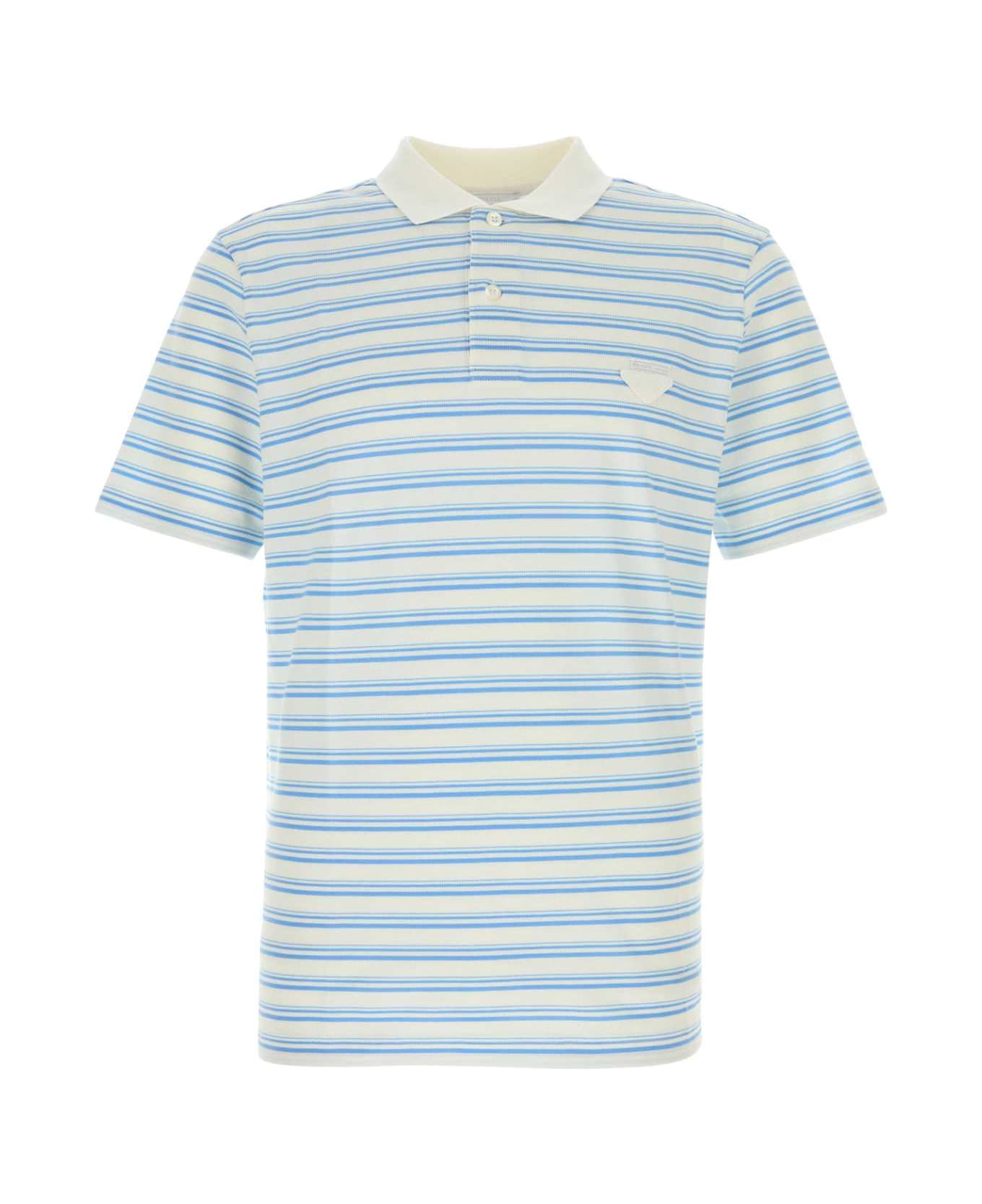 Prada Embroidered Piquet Polo Shirt - BIANCOCELESTE