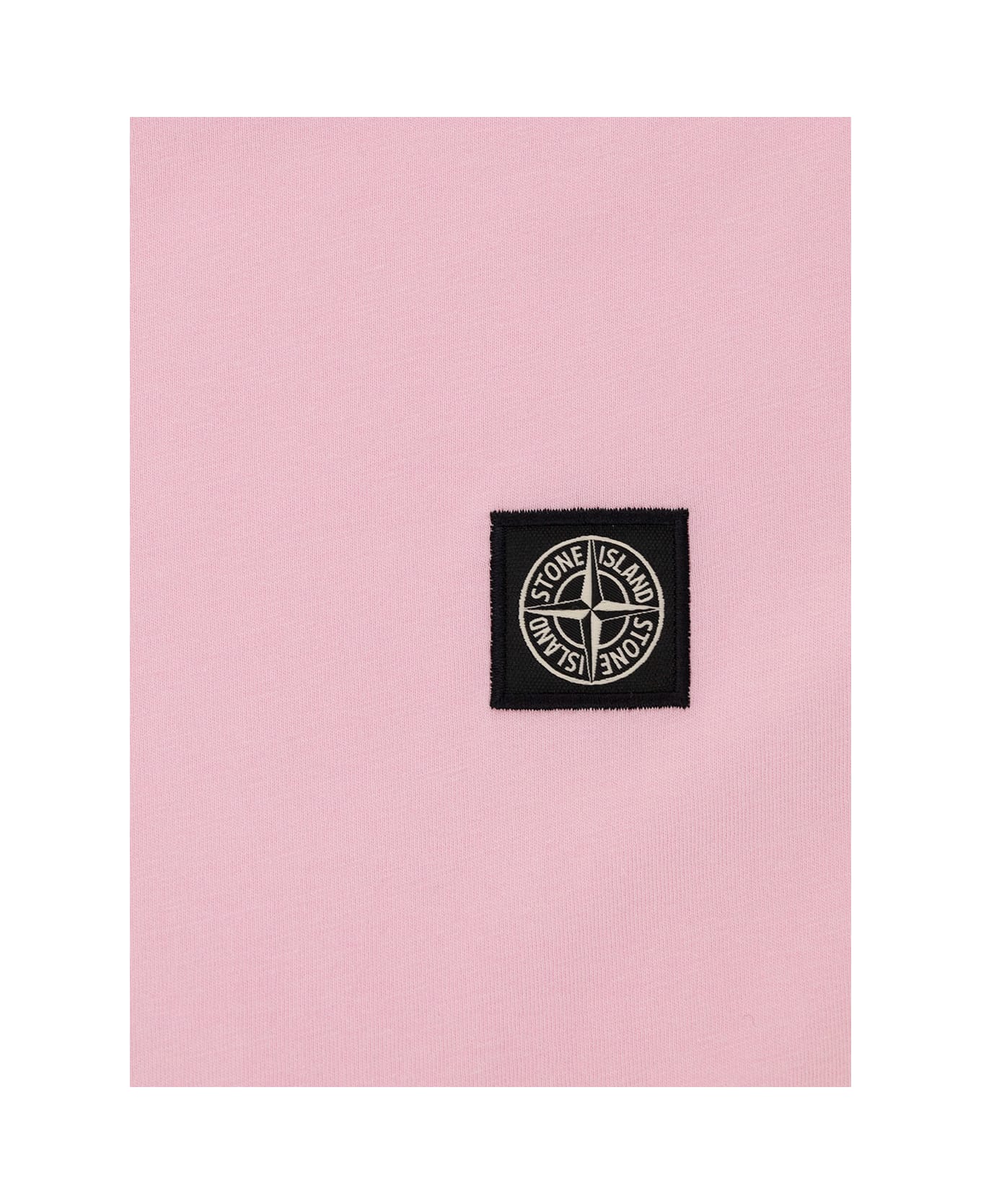 Stone Island Junior Pink Crewneck T-shirt With Logo Patch In Cotton Boy - Pink