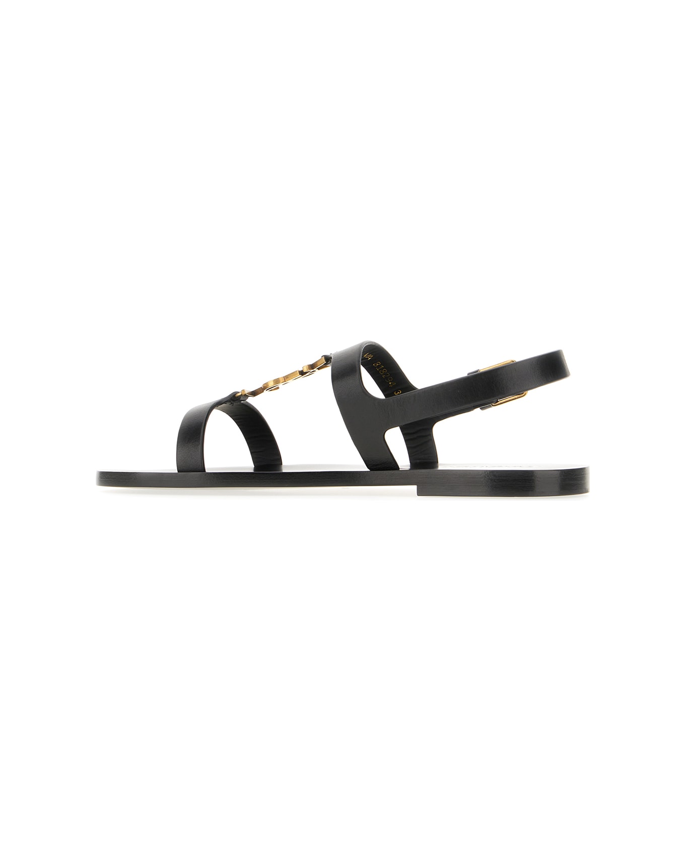 Saint Laurent Black Leather Cassandre Sandals - Nero