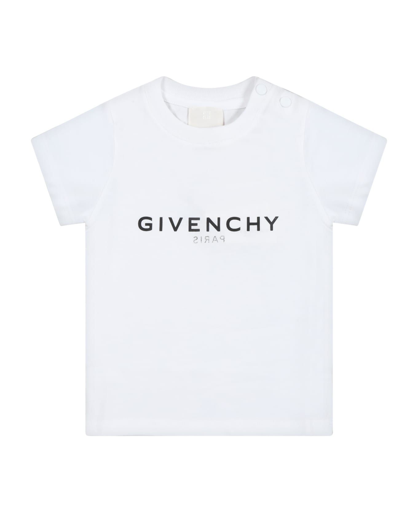 Givenchy White T-shirt For Babykids With Black Logo - White