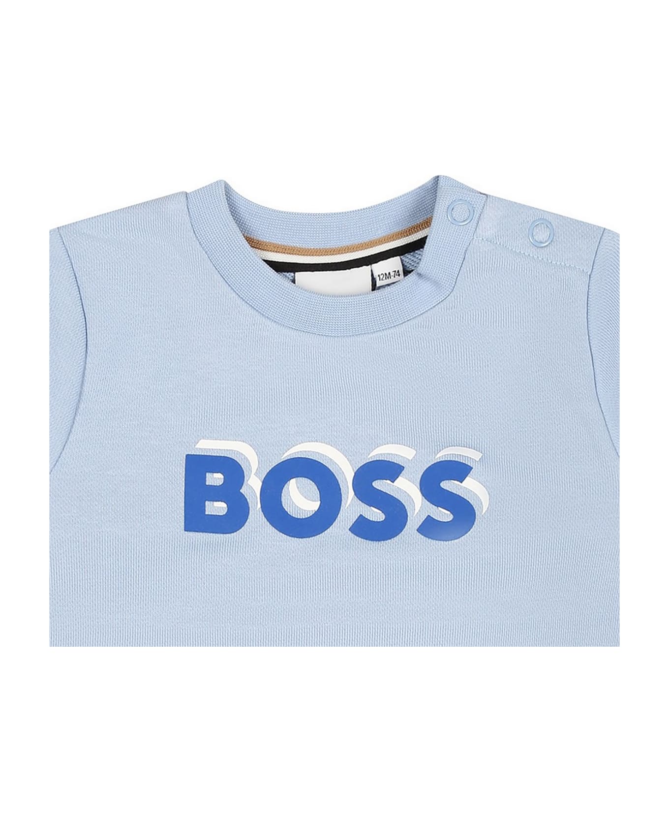 Hugo Boss Round Neck Sweatshirts Celeste - Light Blue
