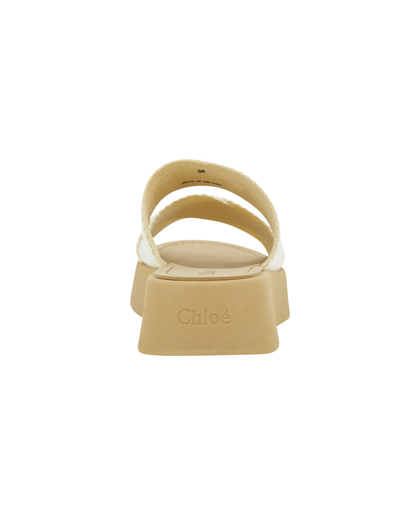 Chloé 'mila' Beige And White Sabot With Branded Strap In Linen Blend Woman - White