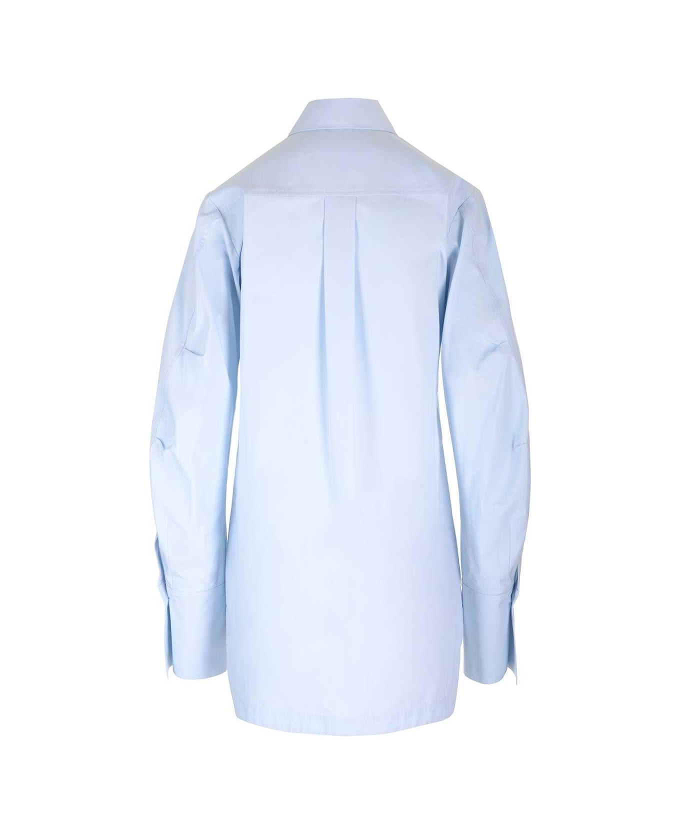 The Attico Long-sleeved Mini Shirt Dress - BLUE