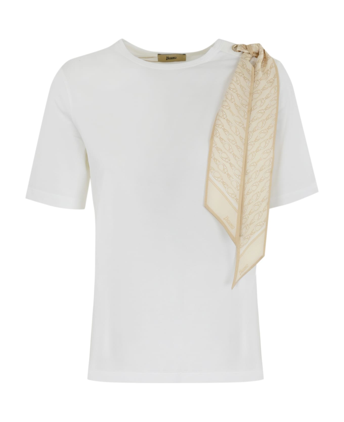 Herno Cotton T-shirt With Silk Scarf - Latte