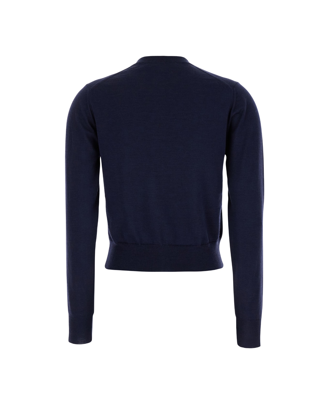 Maison Kitsuné Blue Crewneck Cardigan With Logo Patch On The Front In Wool Woman - Blu