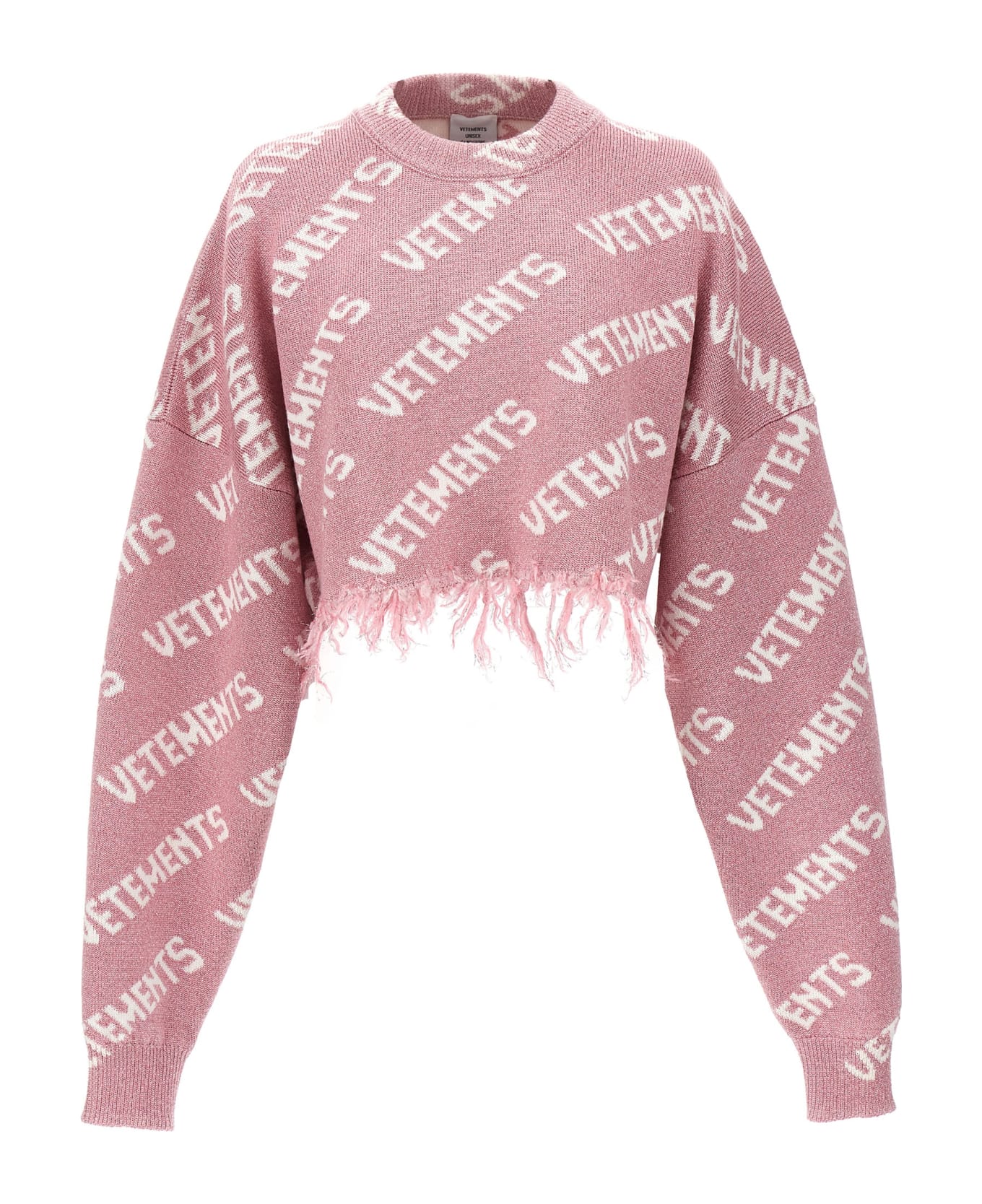 VETEMENTS 'iconic Lurex Monogram' Crop Sweater - Pink