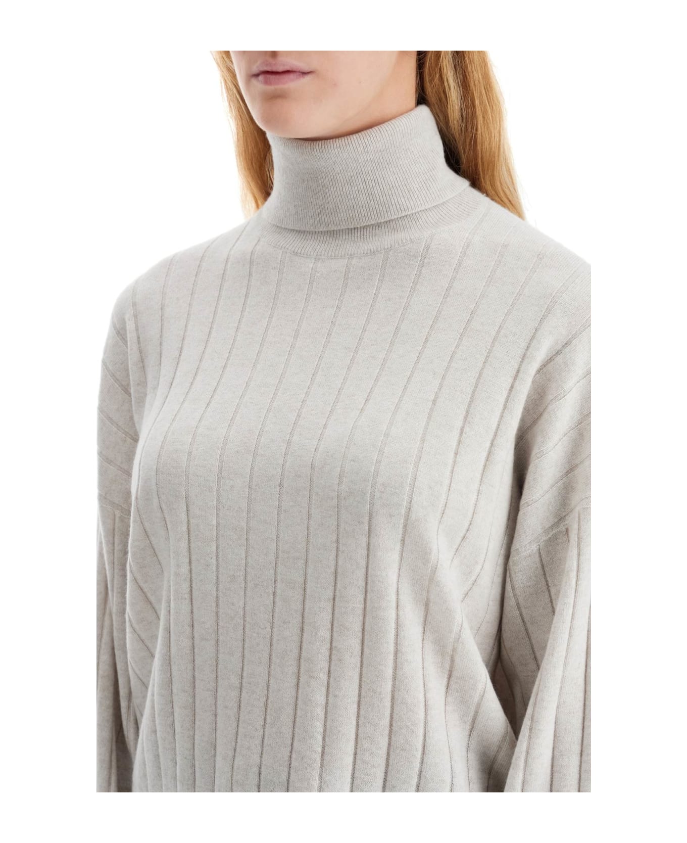 Brunello Cucinelli High-neck Cashmere Pullover Sweater - MADREPERLA (Beige)