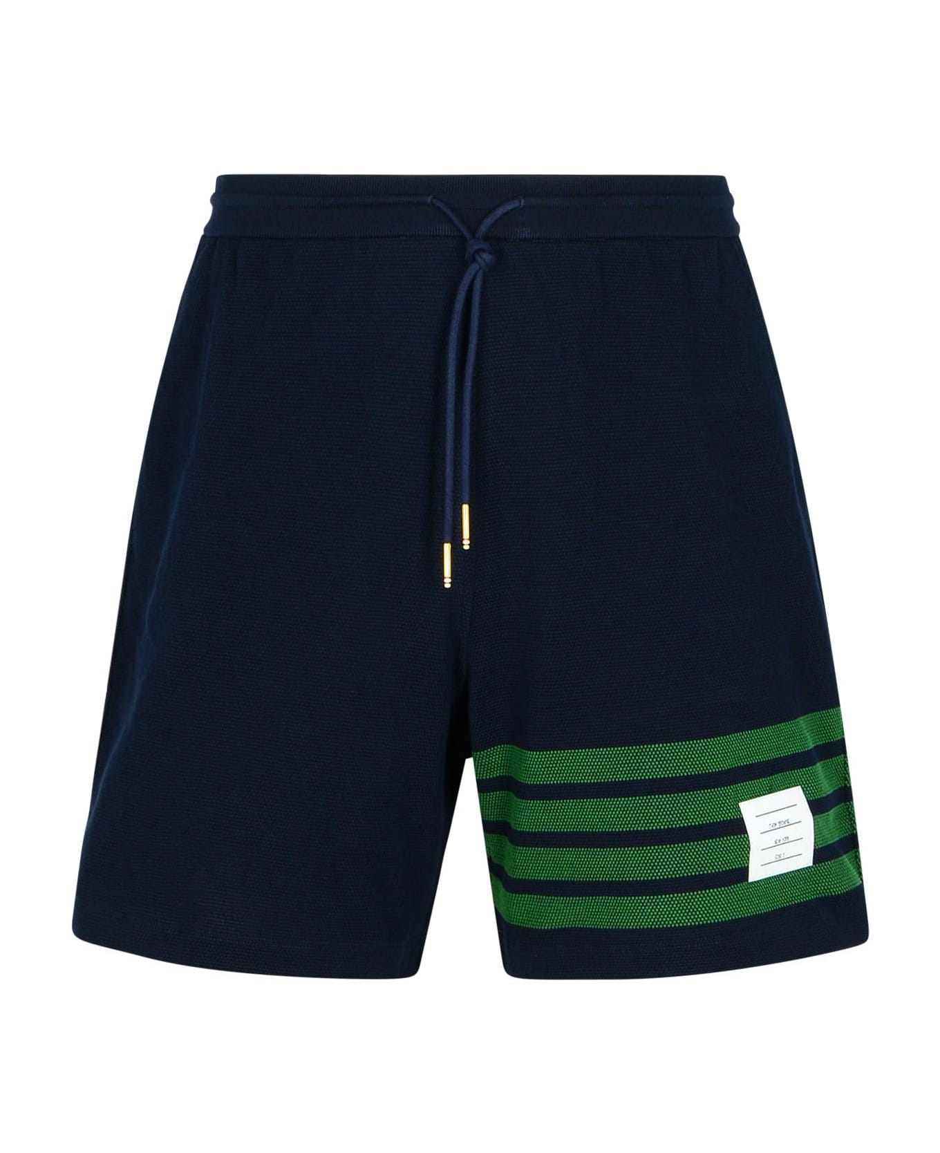 Thom Browne '4 Bar' Navy Cotton Bermuda Shorts - NAVY