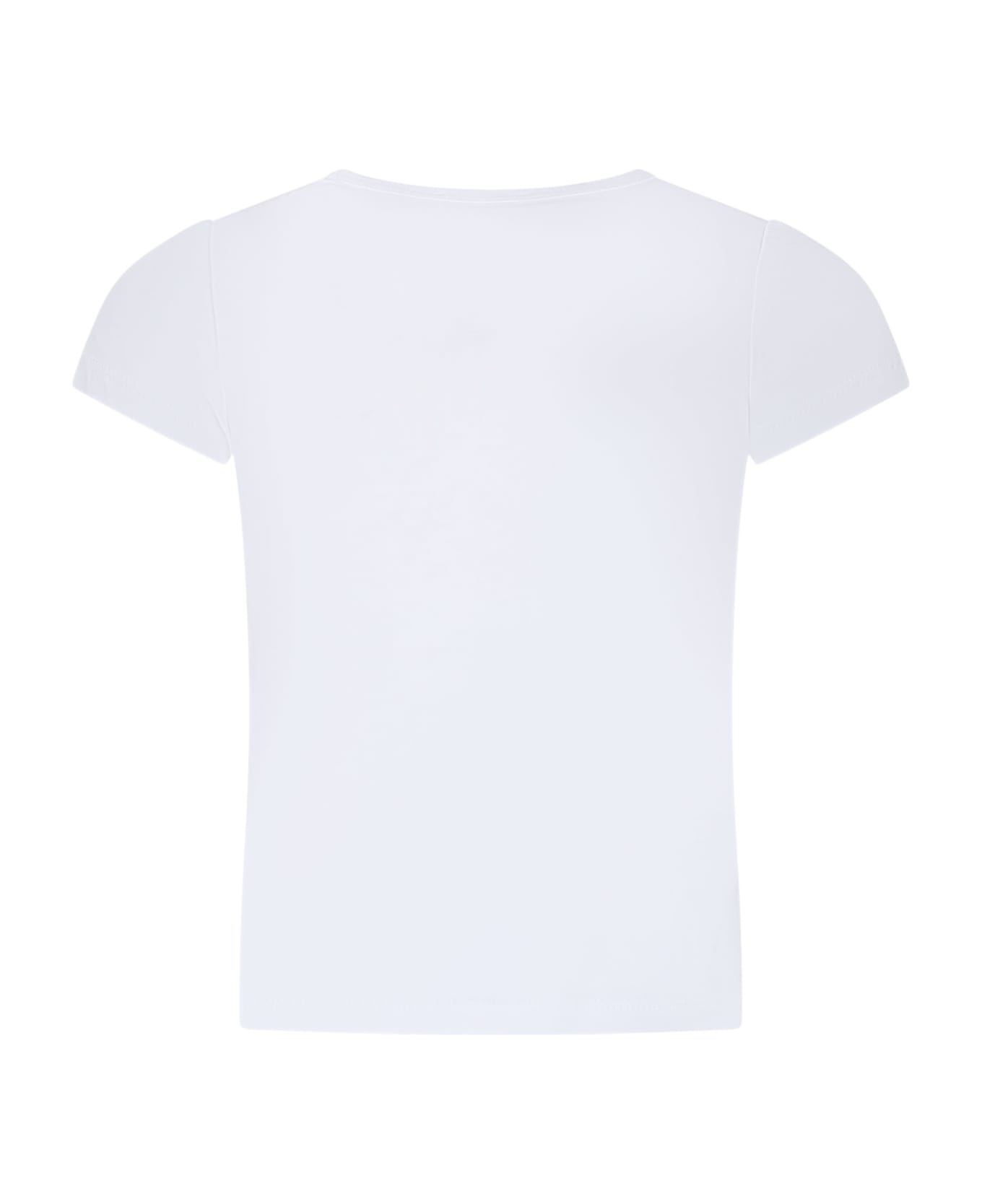 Rykiel Enfant White T-shirt For Girl With Logo And Rhinestones - White