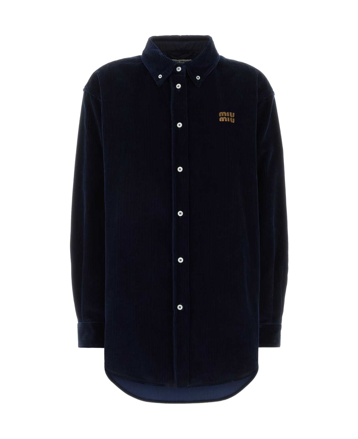 Miu Miu Dark Blue Corduroy Shirt - BLEU