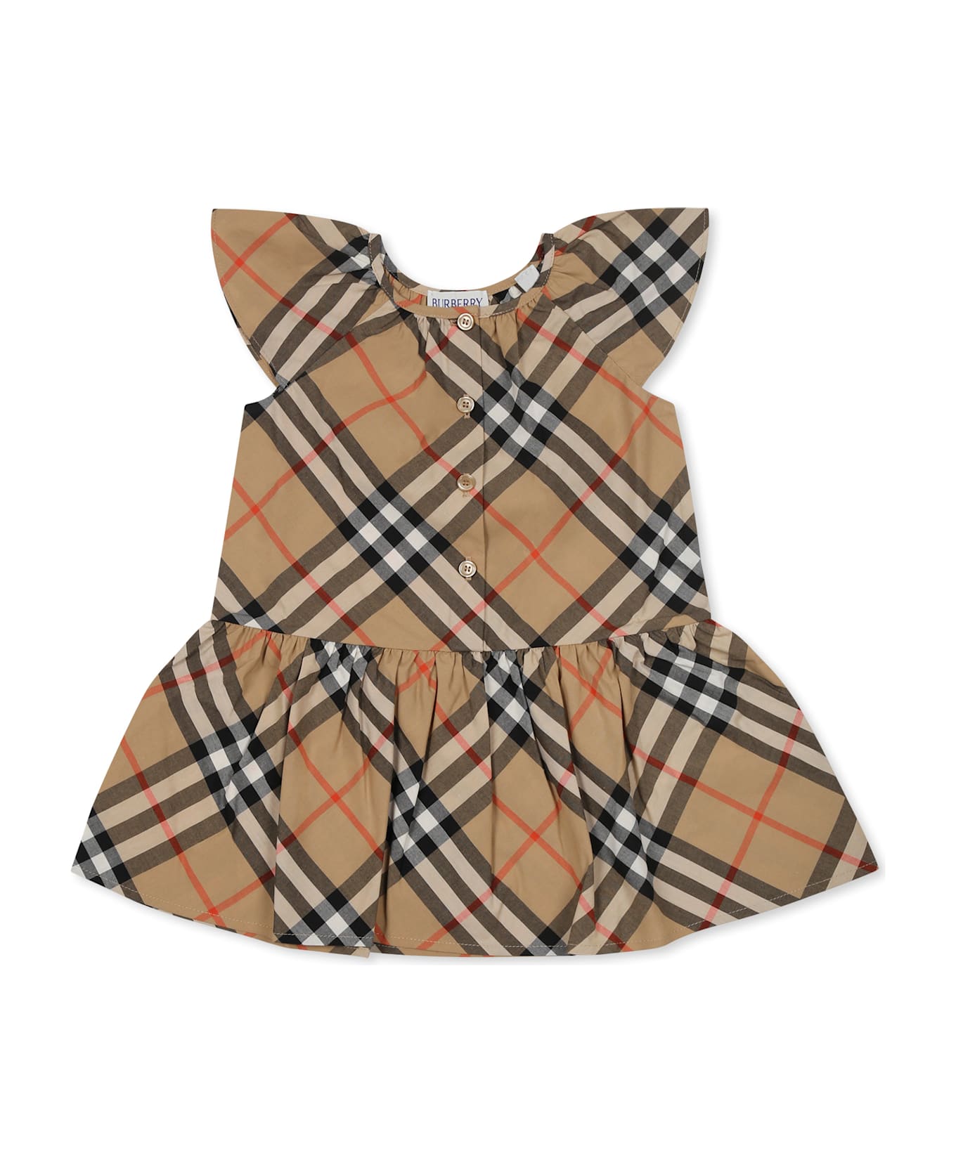 Burberry Beige Dress For Baby Girl With Vintage Check - Beige