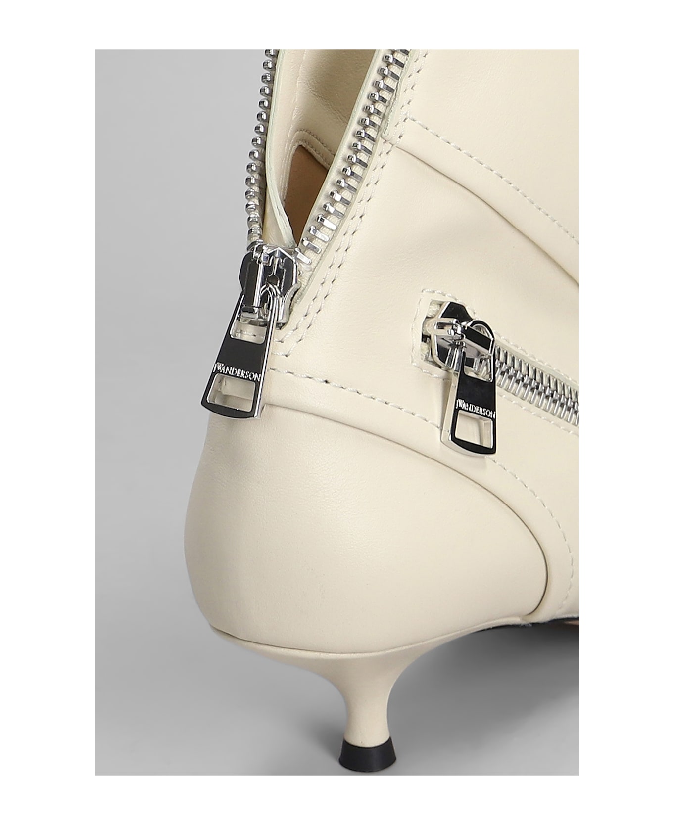 J.W. Anderson Biker Kitten Heel Low Heels Ankle Boots In Beige Leather - beige