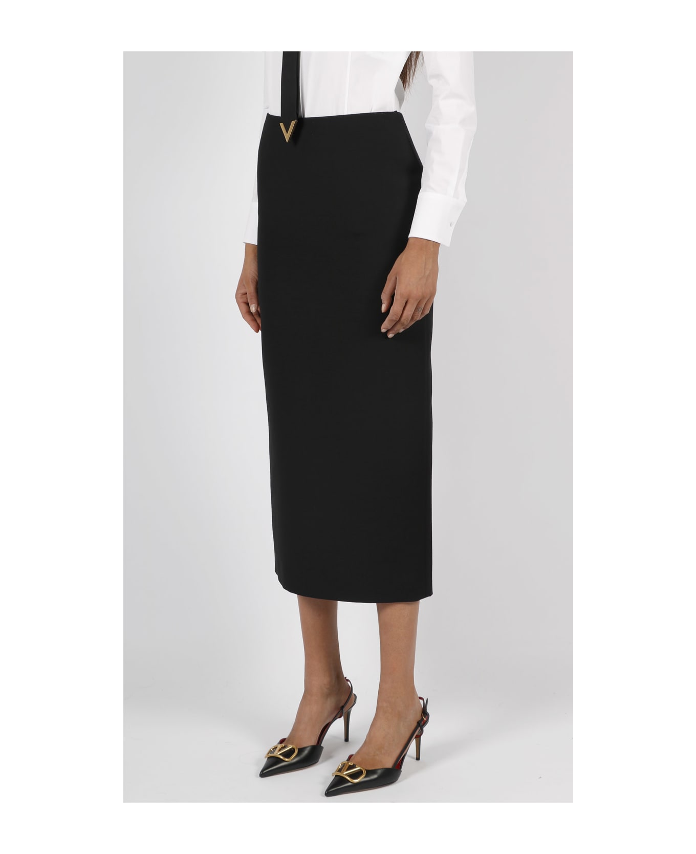 Valentino Crepe Couture Midi Skirt - Black