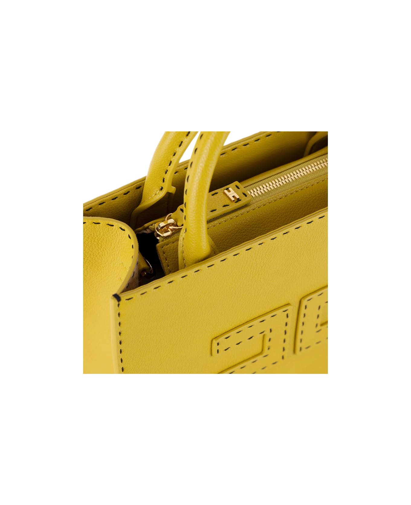 Elisabetta Franchi Contrasted Topstitching Small Tote Bag - Yellow