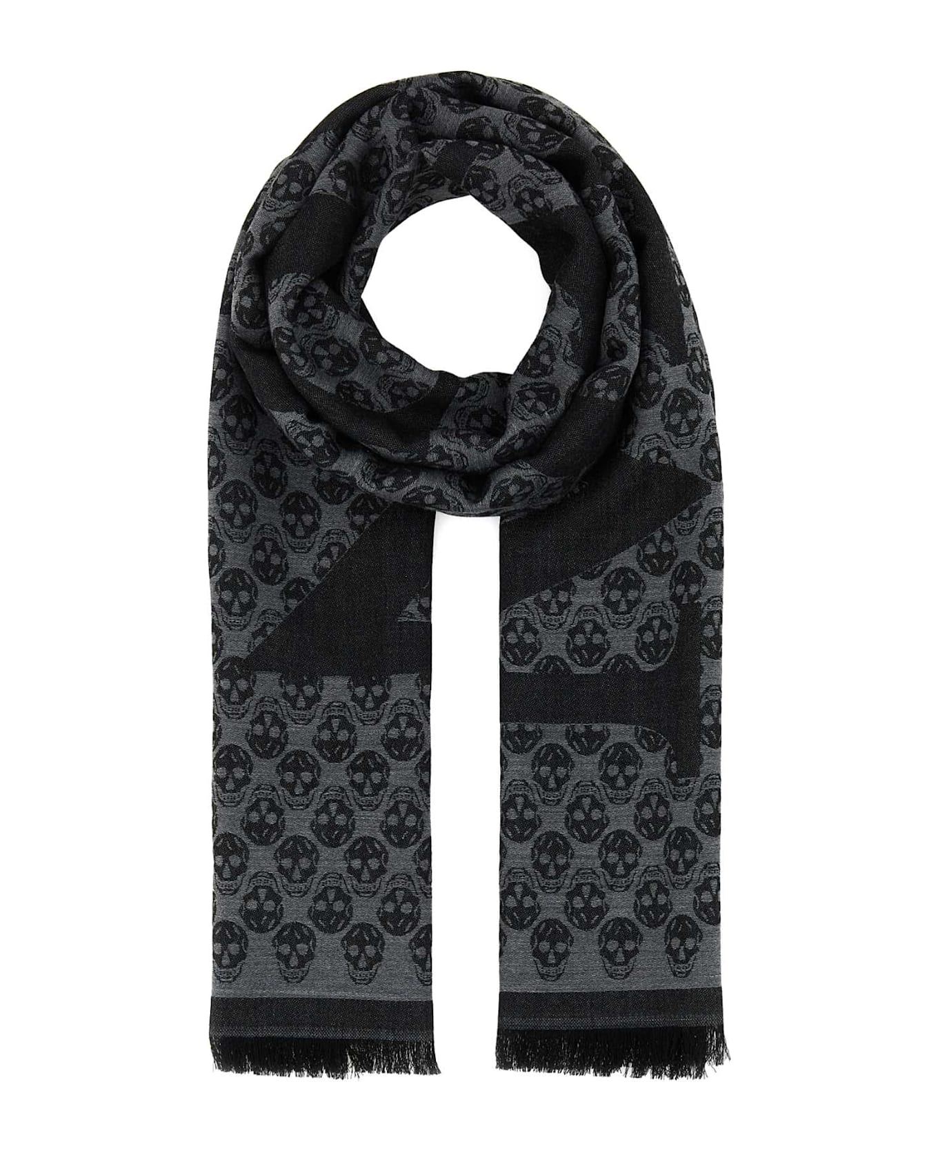 Alexander McQueen Embroidered Wool Foulard - GREYBLK