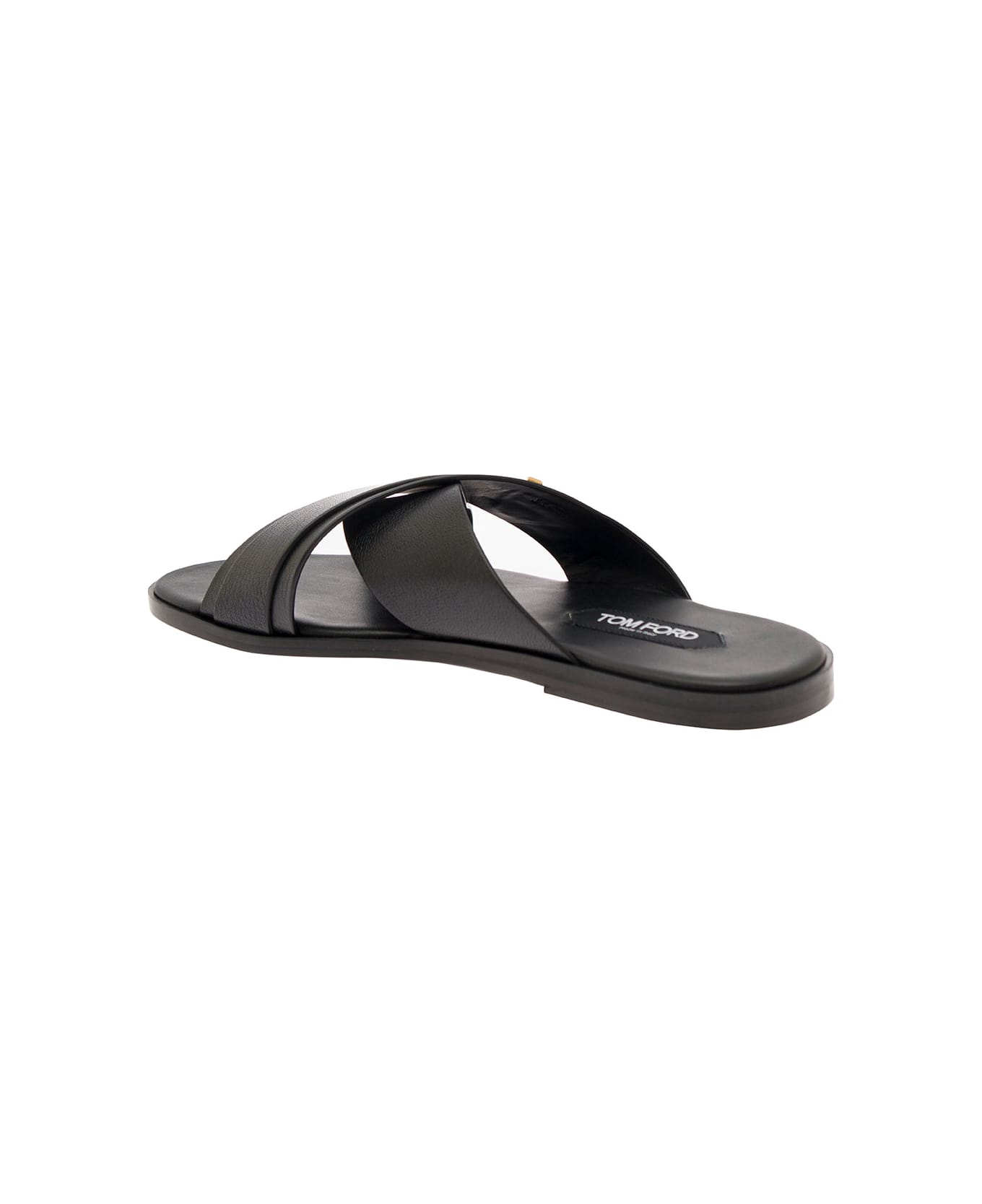 Tom Ford 'preston' Black Flat Sandals With T Detail In Leather Man - Black その他各種シューズ