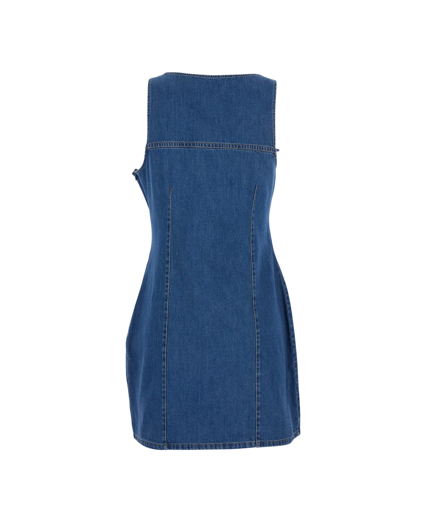 Coperni Blue Asymmetric Sleeveless Mini Dress With Cut-out Detail And Floral Patches In Denim Woman - Blu