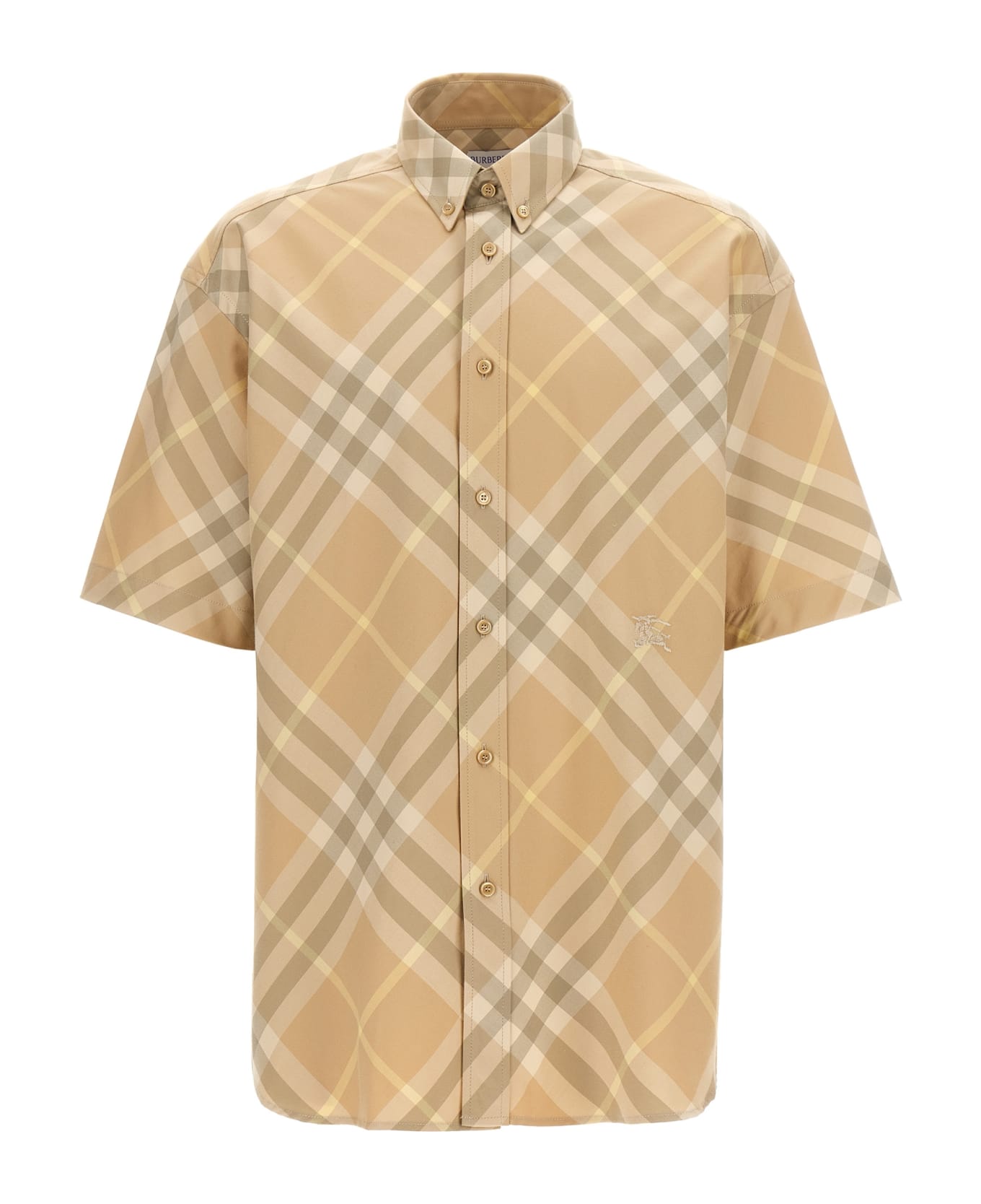 Burberry Logo Embroidery Check Shirt - Beige