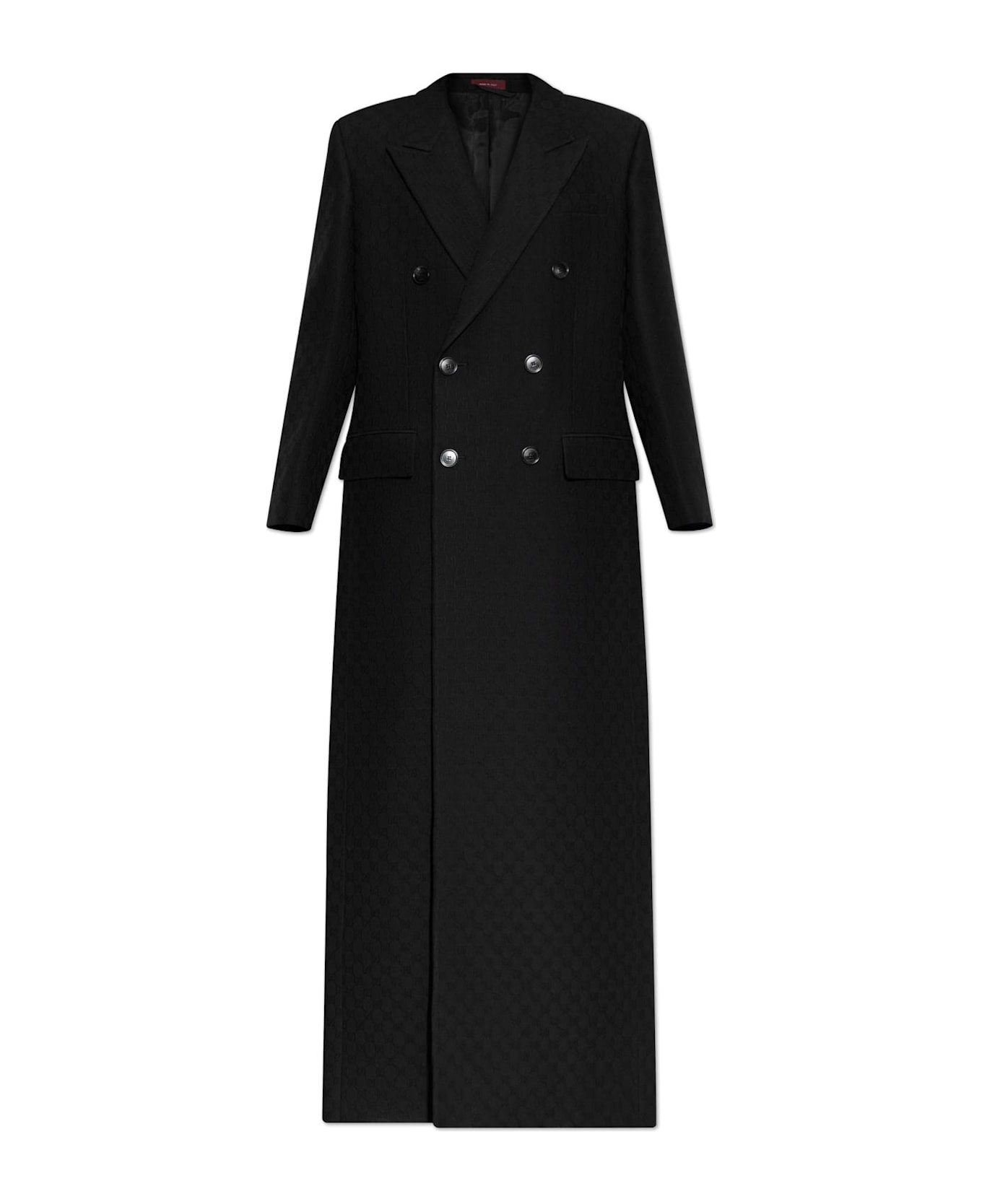 Gucci Double-breasted Coat With Gg Pattern - Black