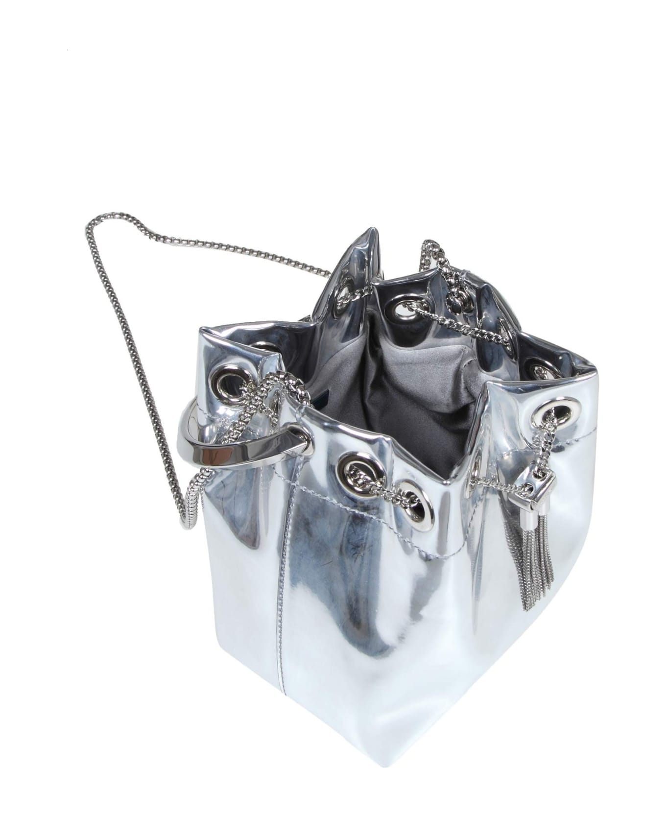 Jimmy Choo Bon Bon Bucket Bag In Silver Metallic Leather - Silver
