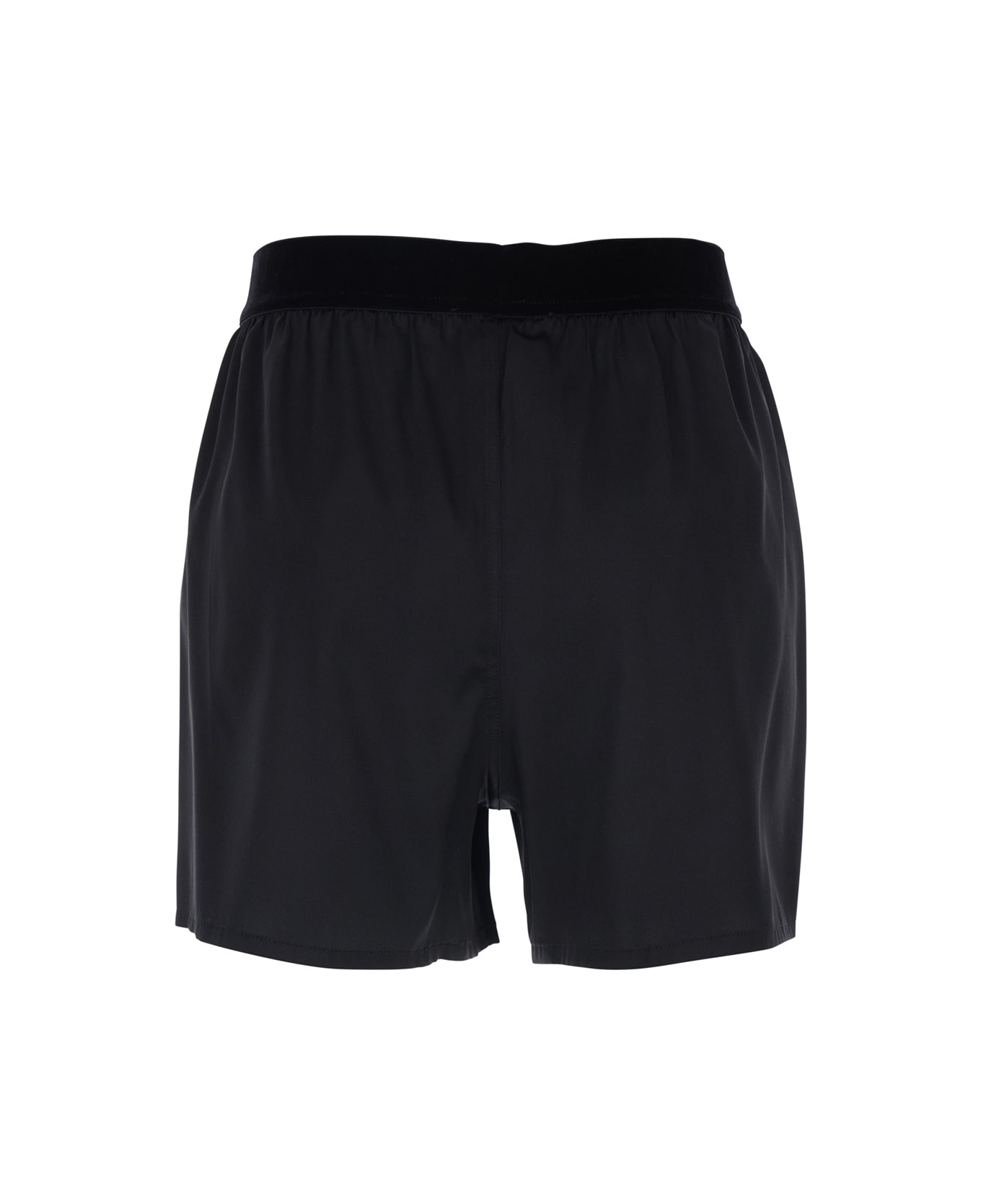 Tom Ford Black Shorts With Elastic Waist With Logo Lettering In Silk Stretch Woman - Black