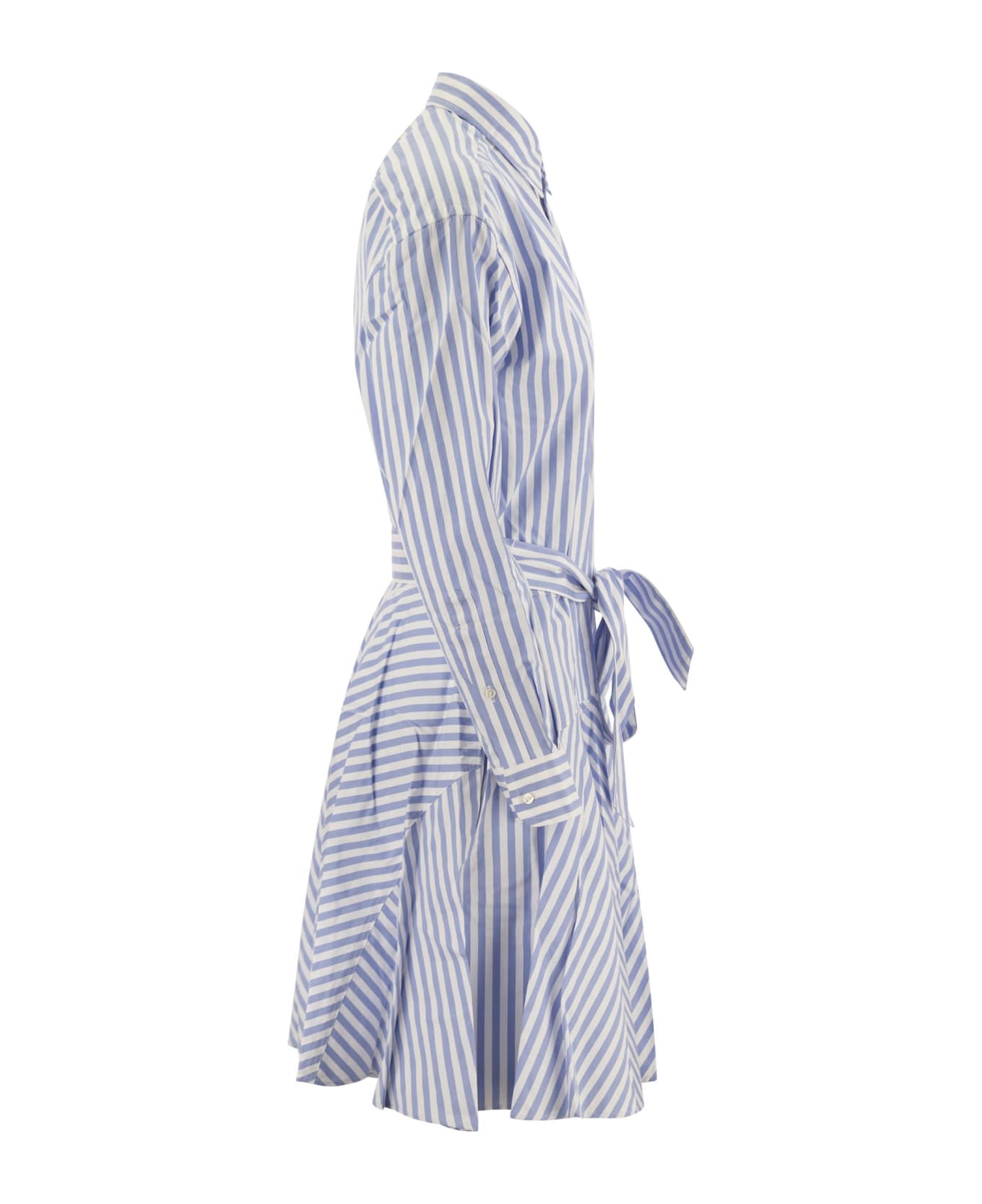 Polo Ralph Lauren Paneled Striped Cotton Chemisier - White/light Blue