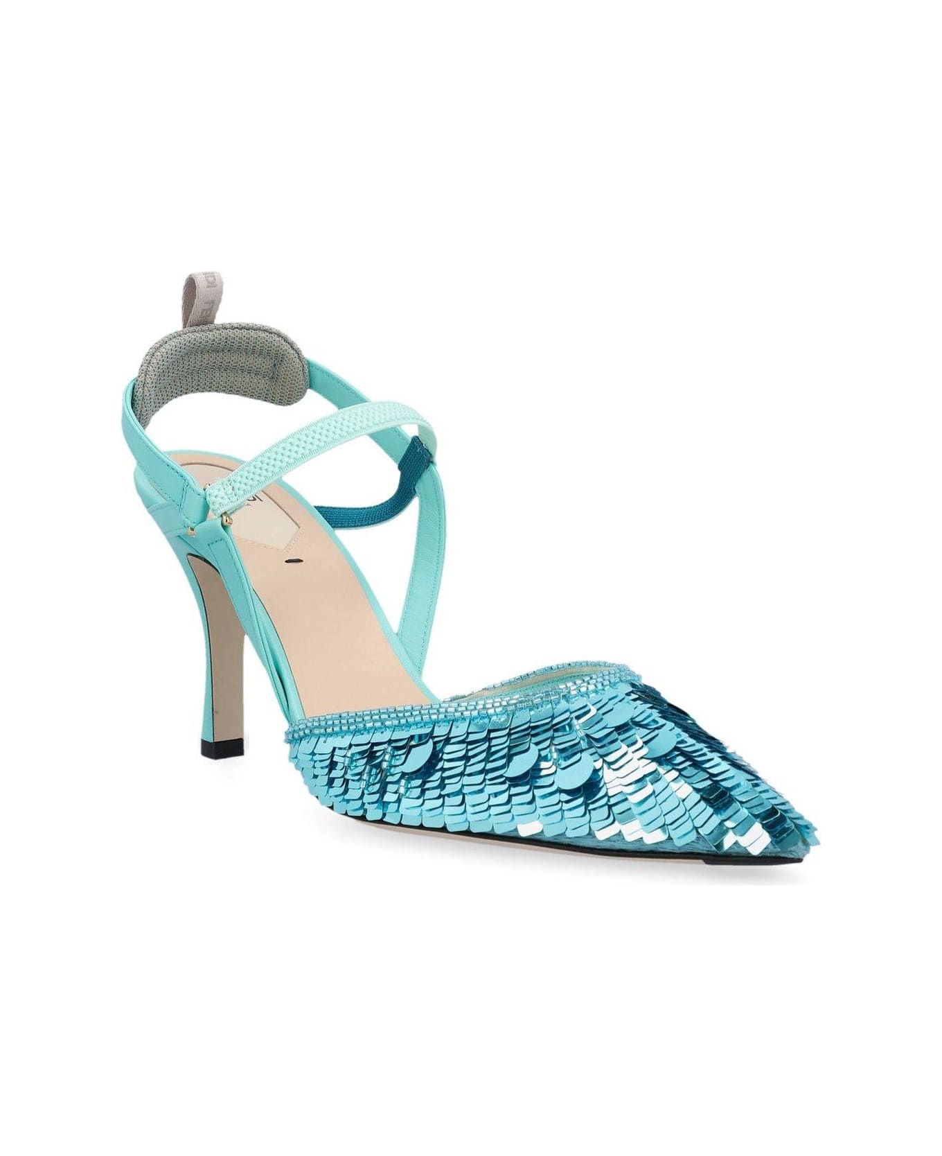 Fendi Sequin-embellished High-heeled Slingback Pumps - AZZURRO