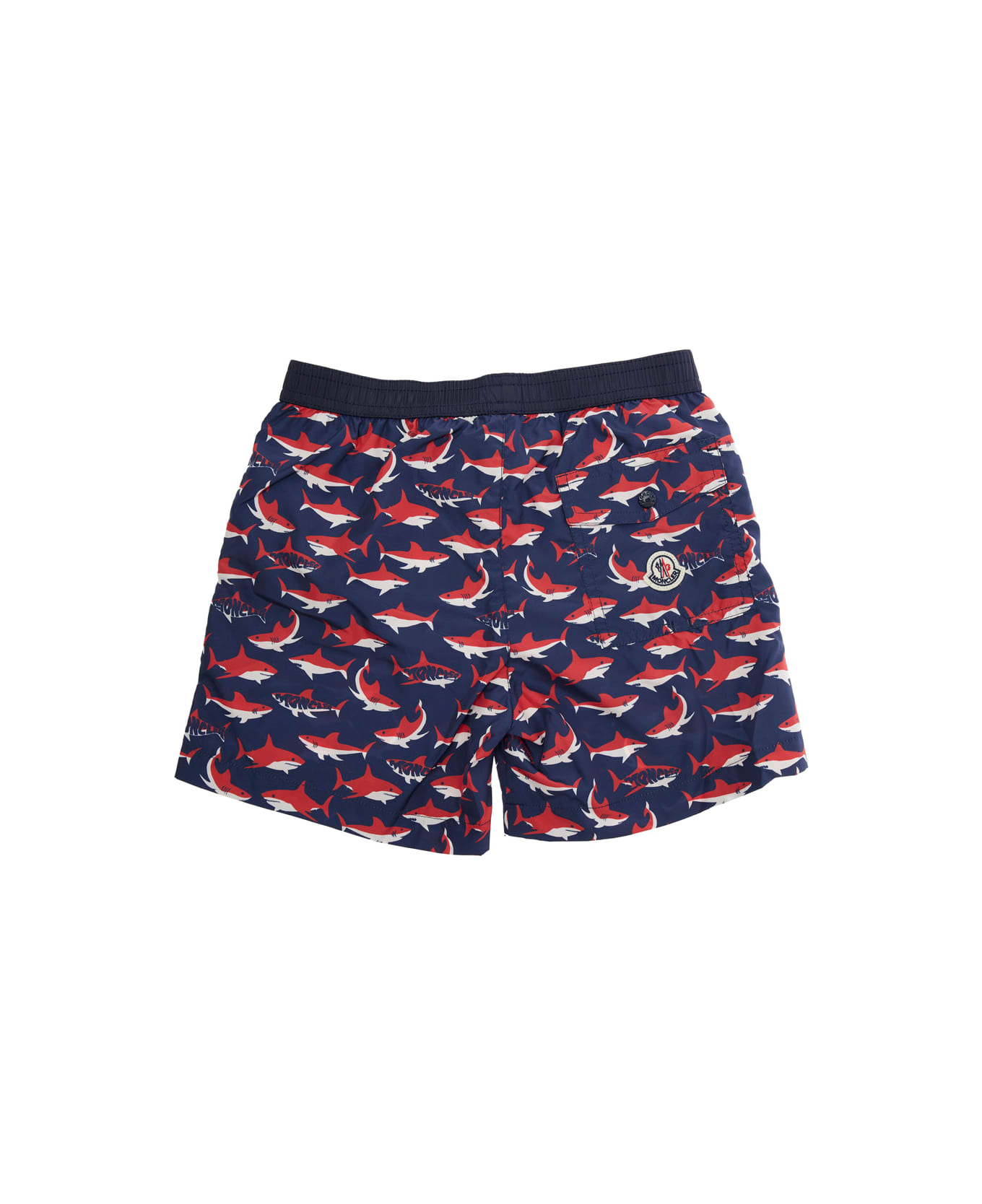 Moncler Multicolor Swimsuit With All-over Shark Print And Logo Patch On The Back In Tech Fabric Boy - Multicolor