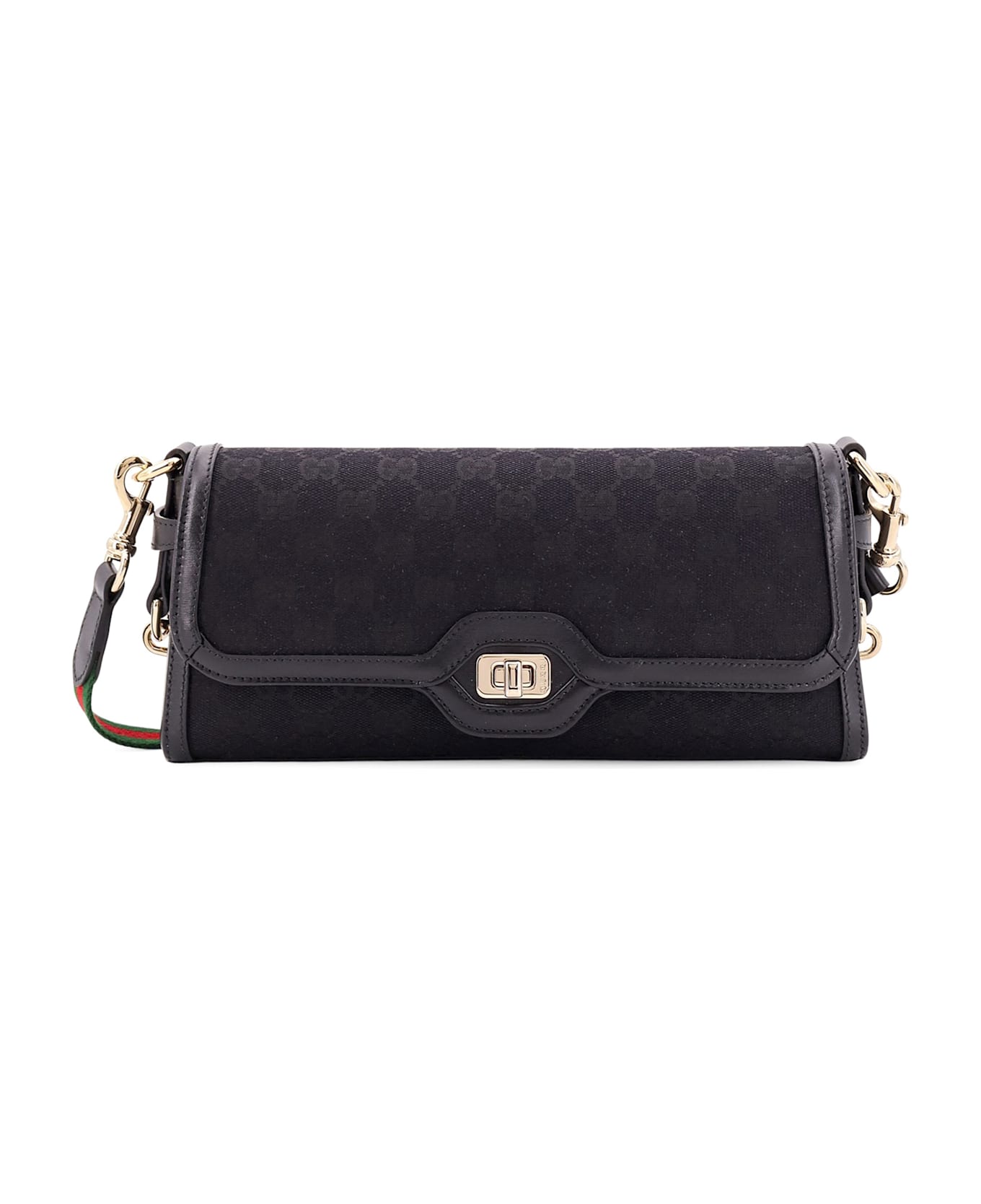 Gucci Original Gg And Leather Shoulder Bag - Black