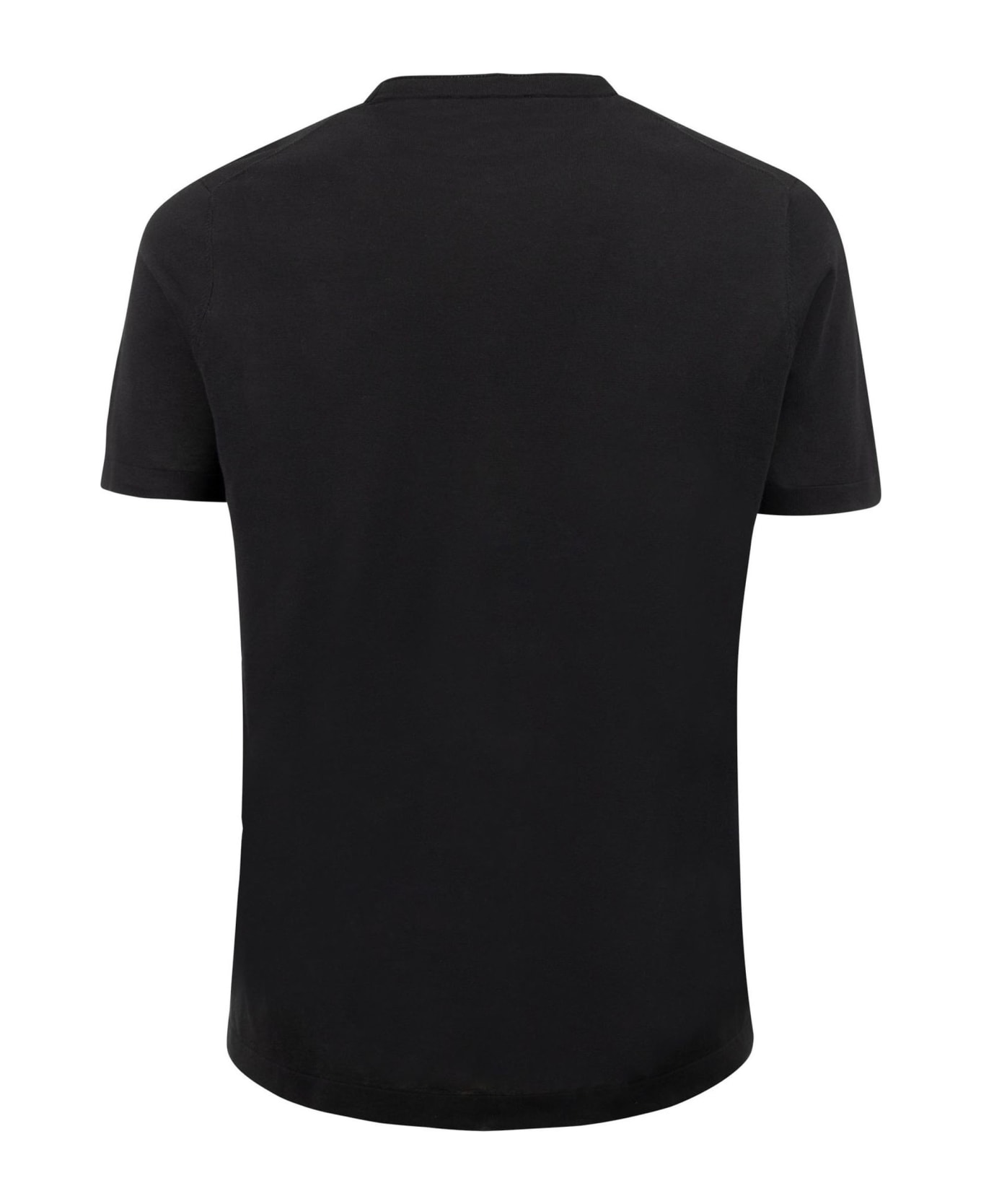 Kangra Black Cotton Ribbed T-shirt - Black