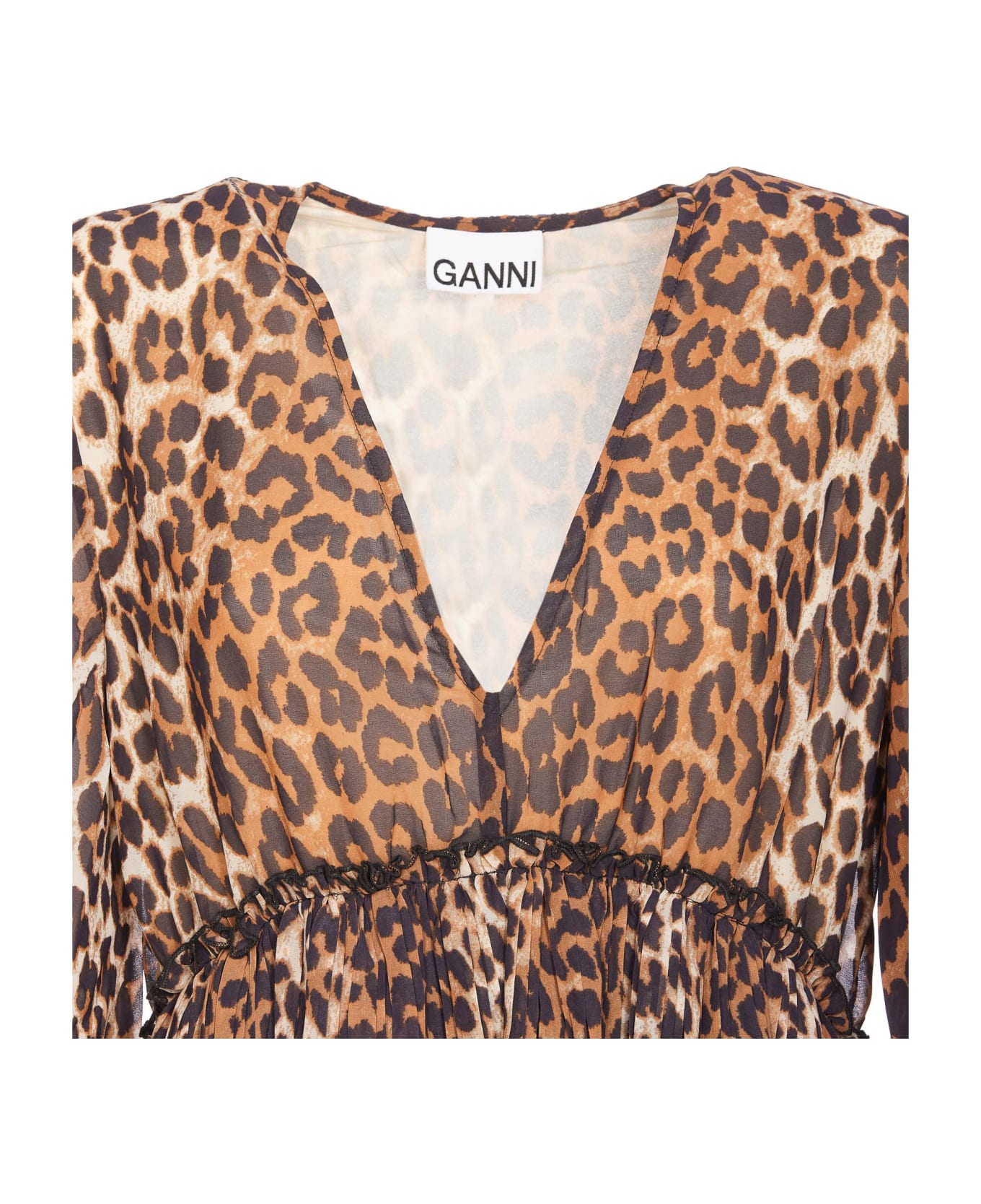 Ganni Leopard Print V-neck Mini Dress