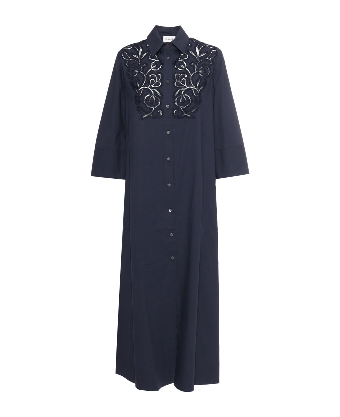Parosh Shirt Dress With Openwork Lace - BLUE