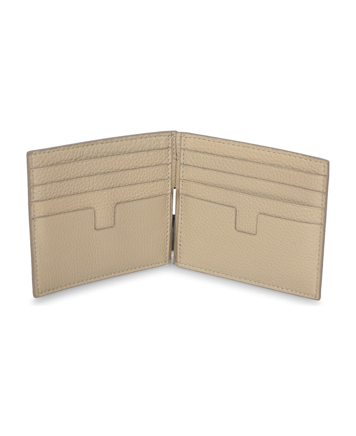 Tom Ford Beige Grained Leather Clip Wallet - Beige