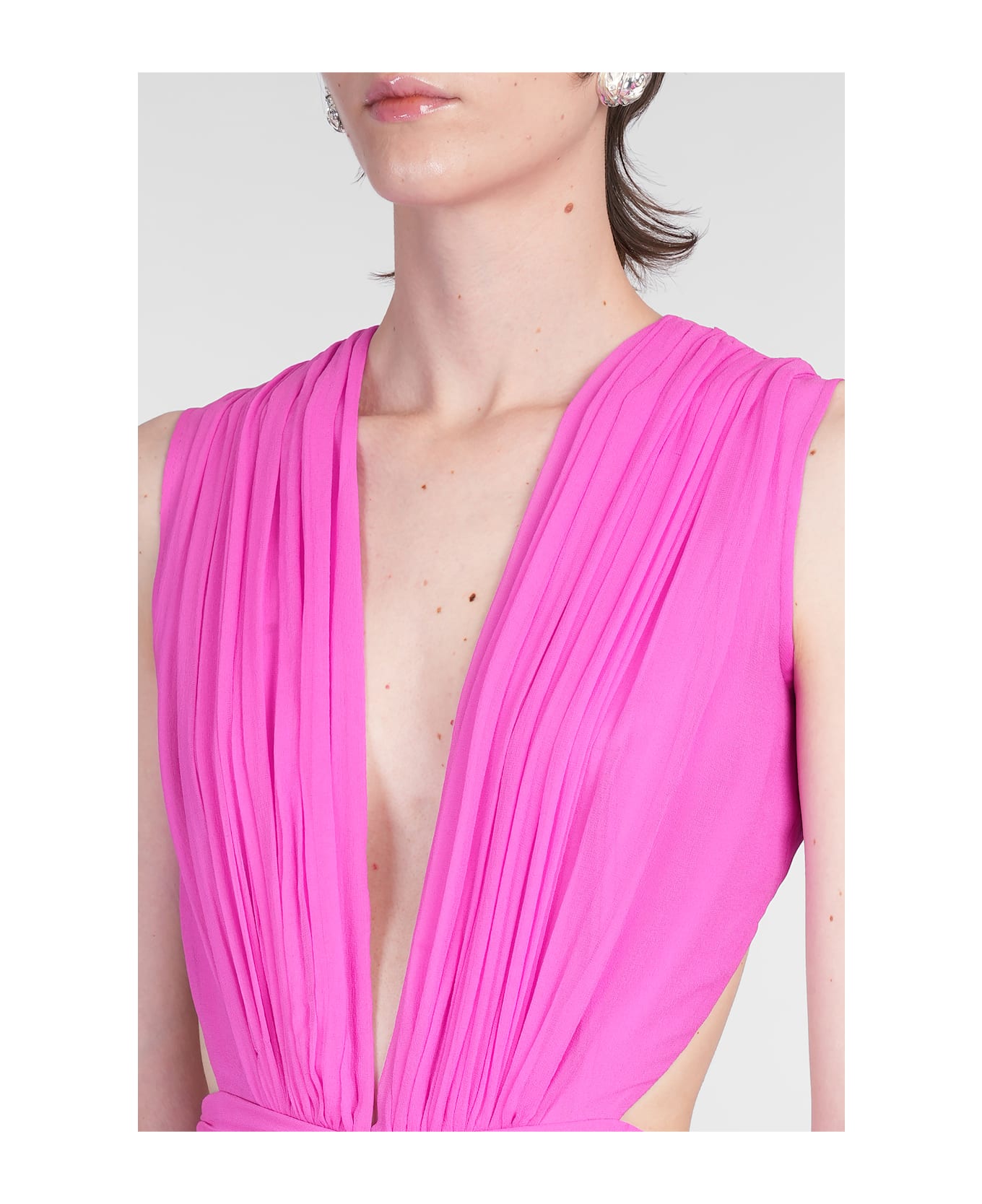 Costarellos Luccia Long Dress In Fuxia Silk - fuxia