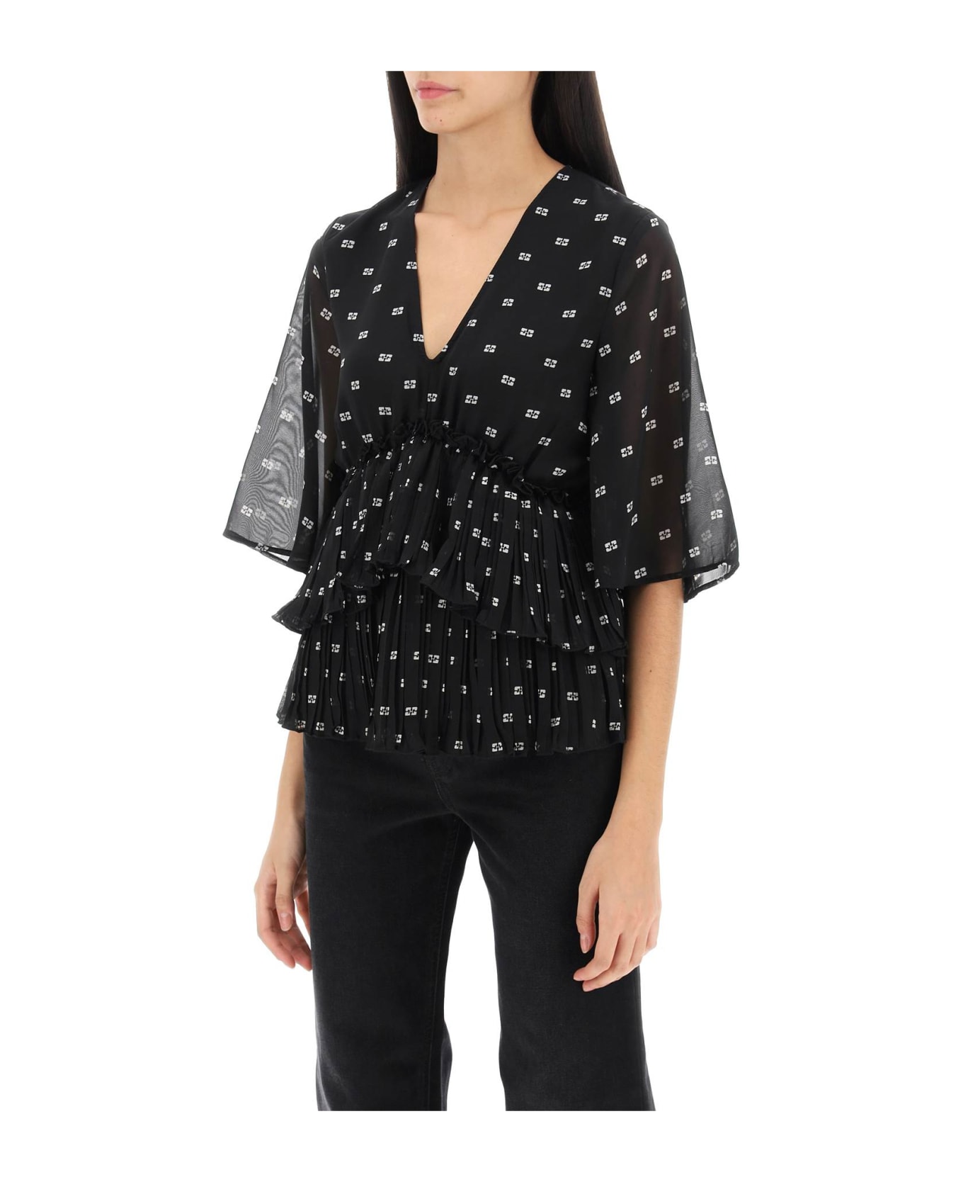 Ganni Butterfly Pleated Blouse - Nero