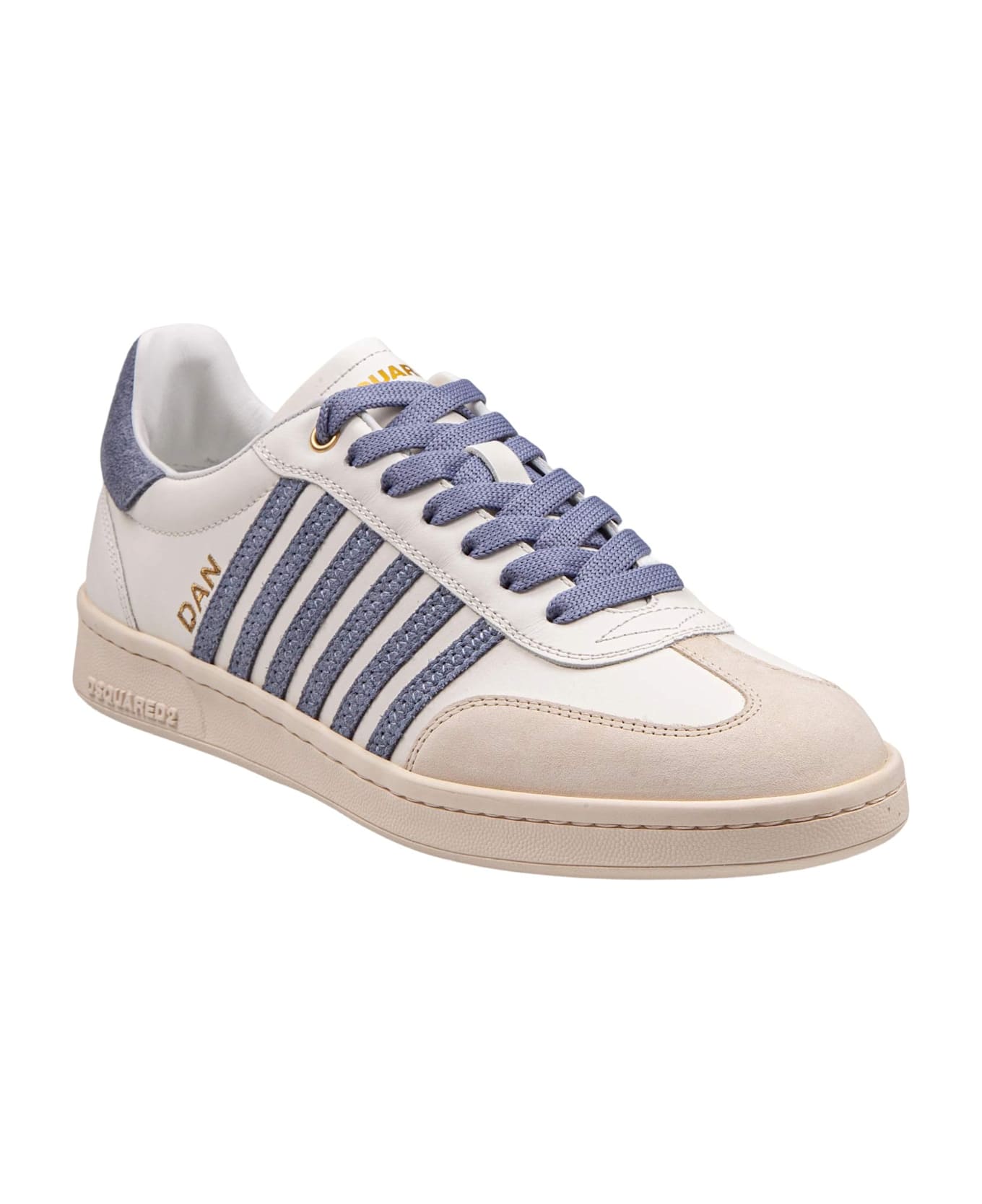 Dsquared2 Boxer Sneakers In Leather And Suede Color Milk And Blue - Milk