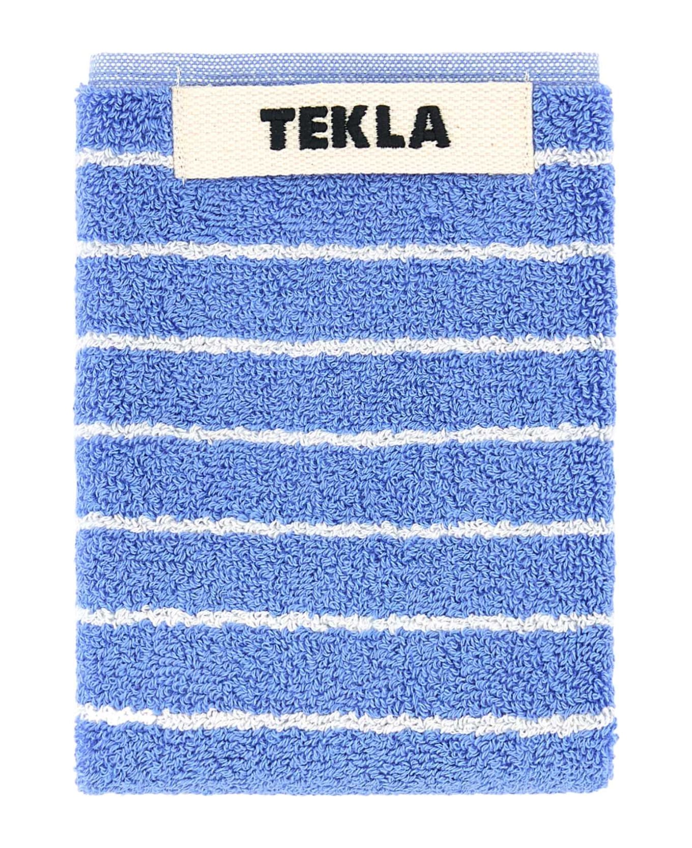 Tekla Embroidered Terry Washcloth - CLEAR BLUE STRIPES