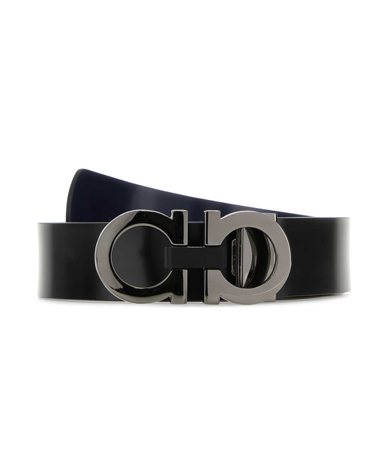 Ferragamo Black Leather Reversible Belt - NEROMIDNIGHT