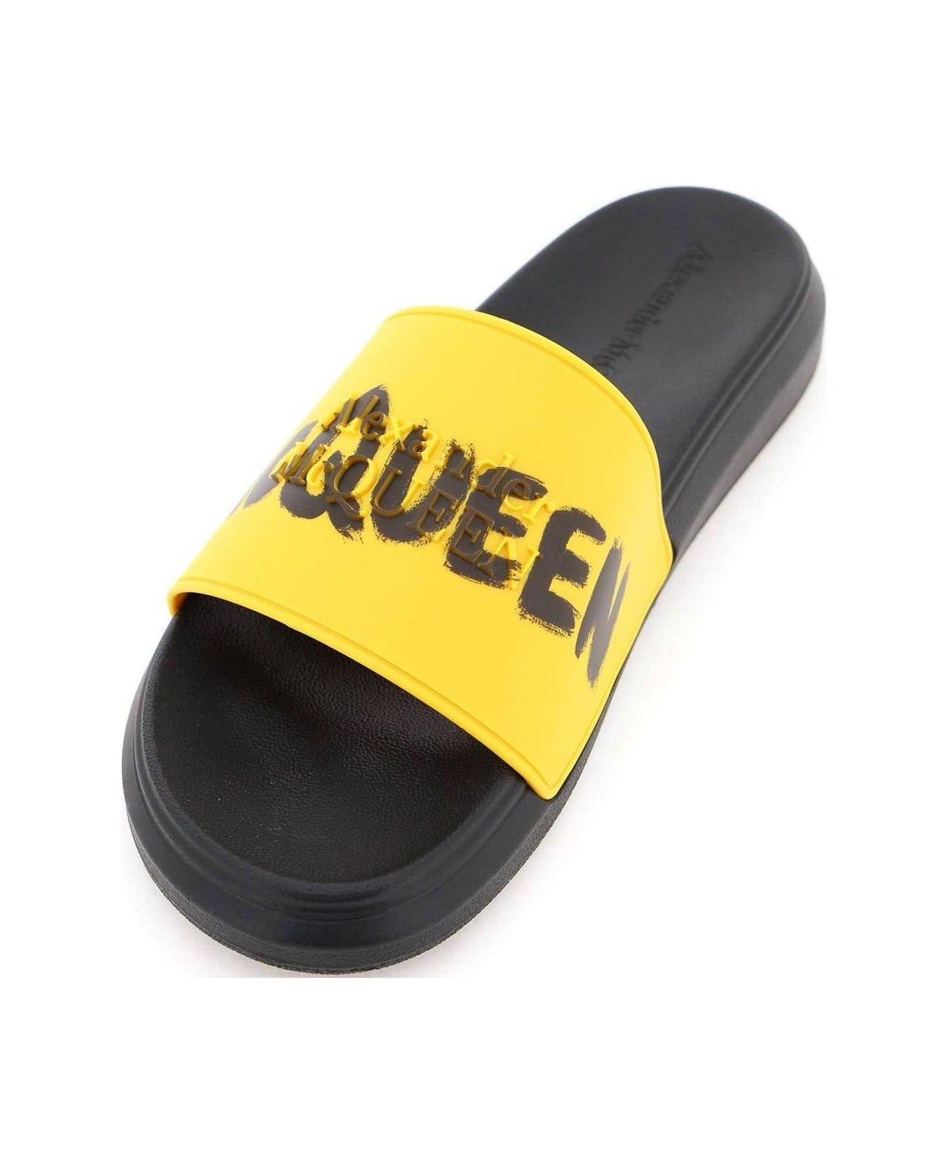 Alexander McQueen Graffiti Logo Open-toe Slides - Yellow その他各種シューズ