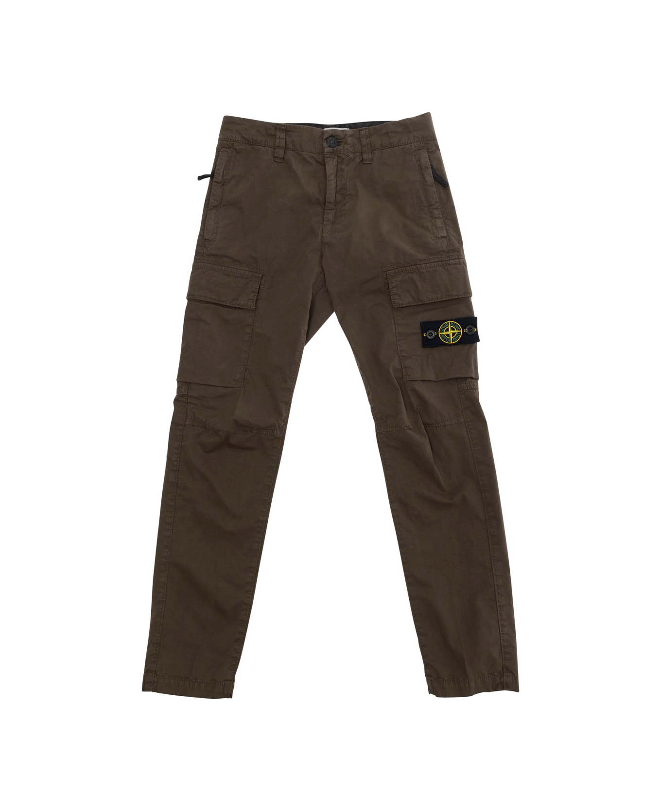 Stone Island Junior Green Pants With Logo Patch On The Front In Cotton Stretch Boy - Green