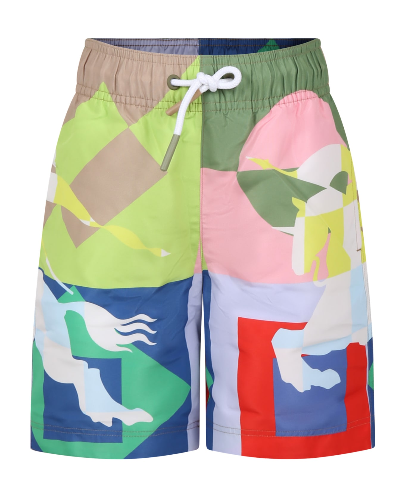 Burberry Multicolor Swim Shorts For Boy With Equestrian Knight - Multicolor