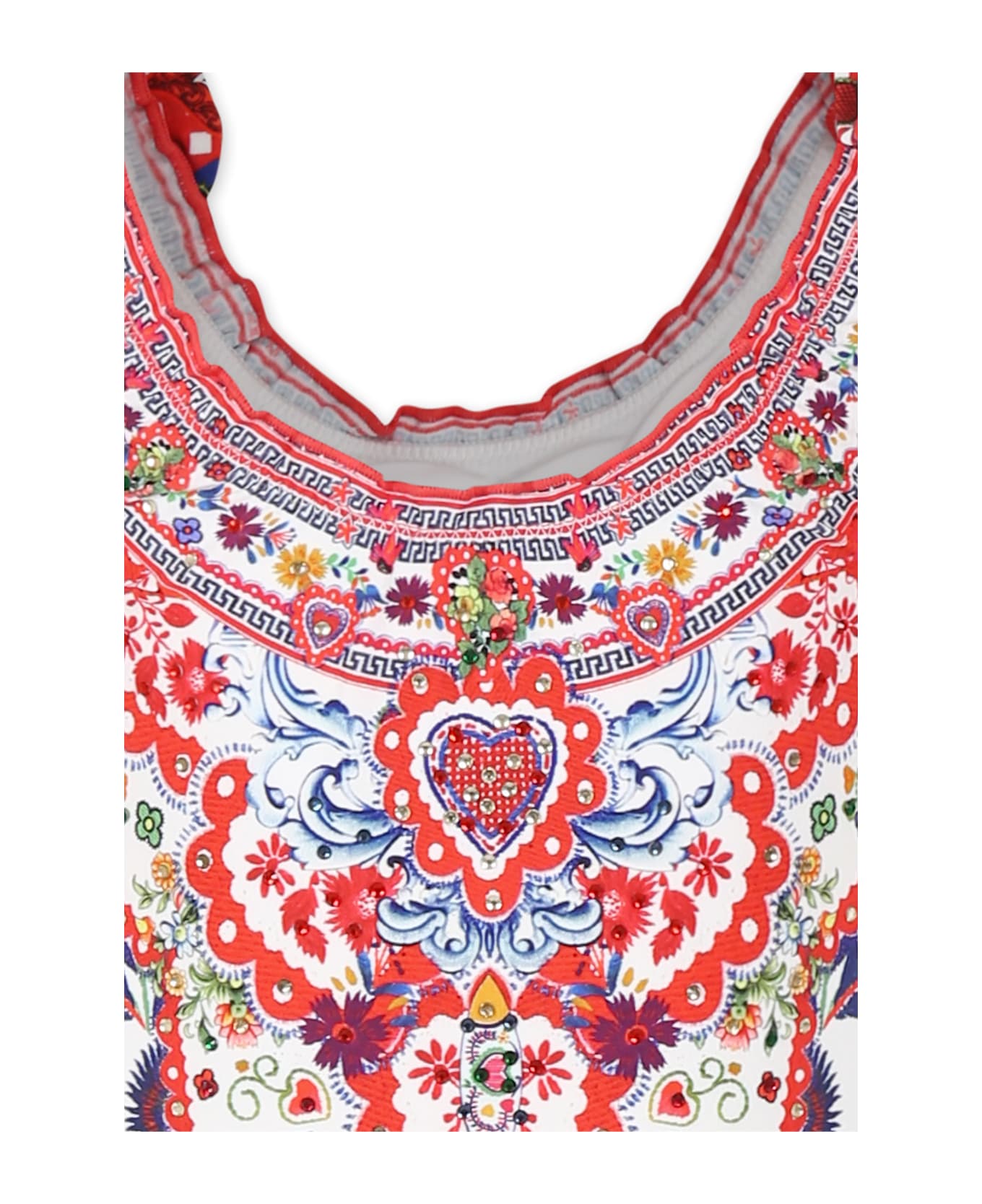 Camilla White Swimsuit For Girl With Floral Print - White