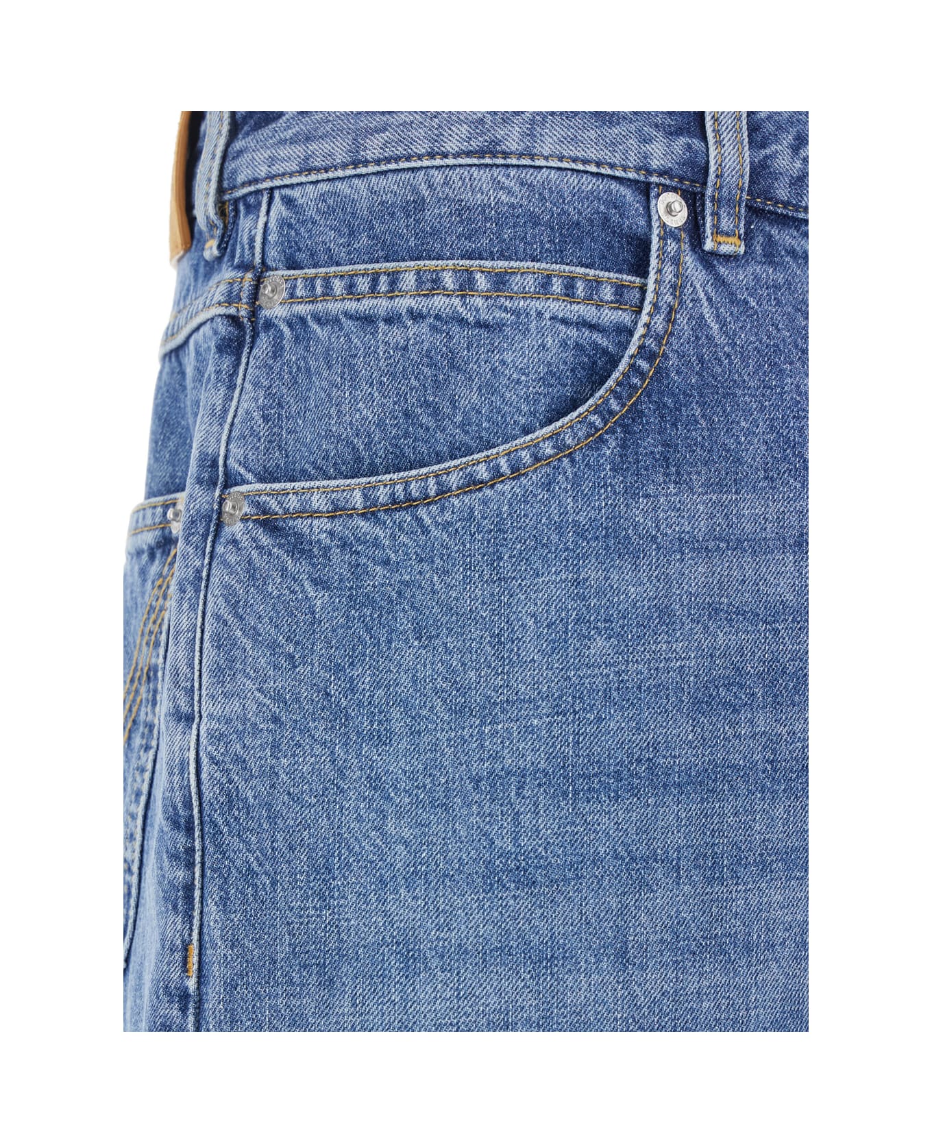 Bottega Veneta Blue Five Pocket Jeans With Back Logo Patch In Denim Man - BLUE